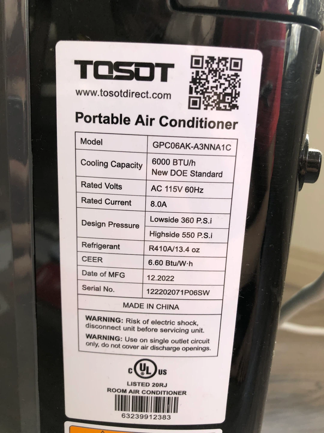 TOSOT Portable Air Conditioner - Barely Used - photo 4