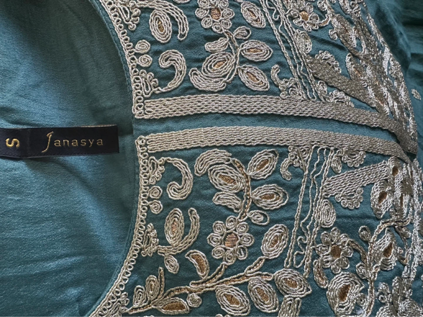 Janaysa Teal Embroidered Kurta with Scarf Set - Size S - photo 2