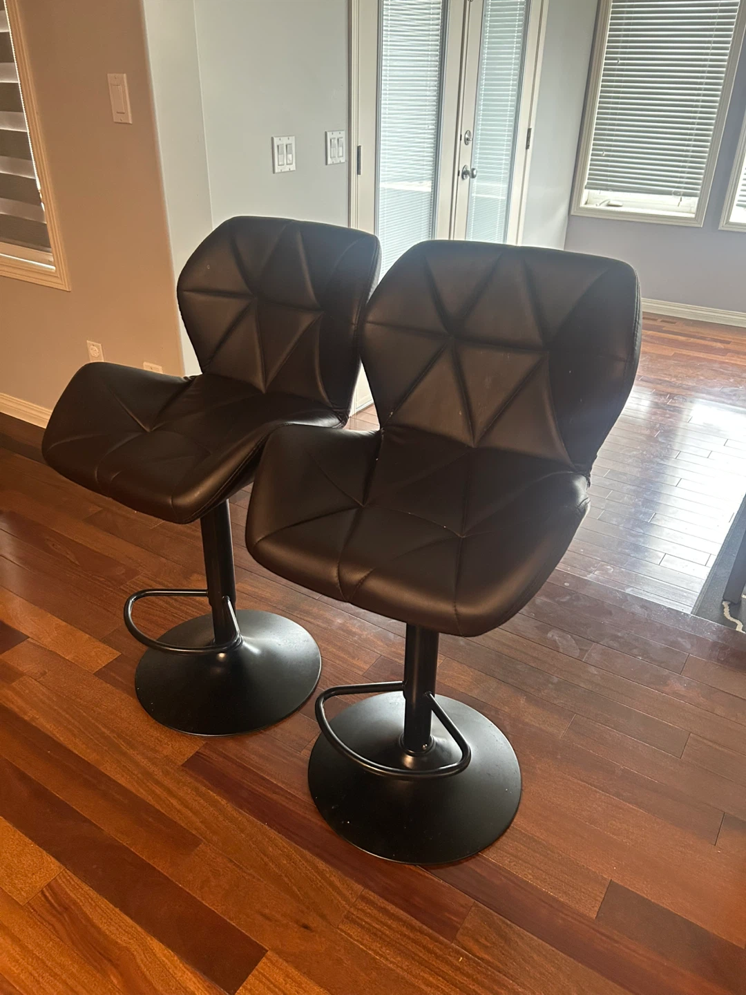Set of 2 Black Faux Leather Swivel Bar Stools
