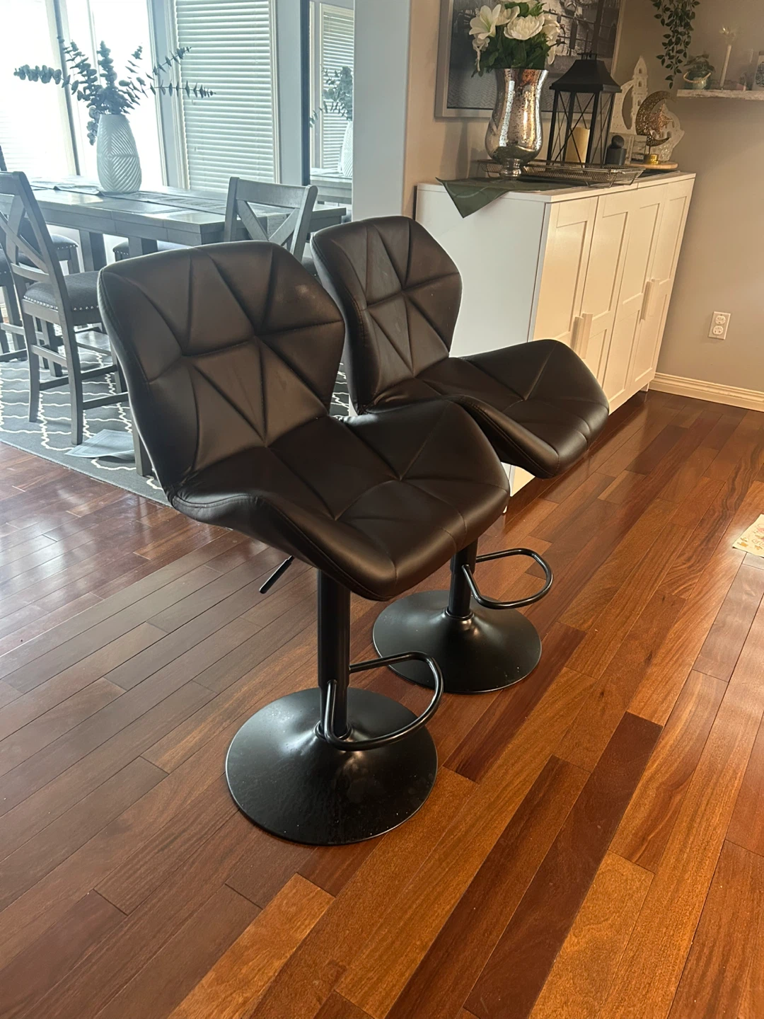Set of 2 Black Faux Leather Swivel Bar Stools - photo 2