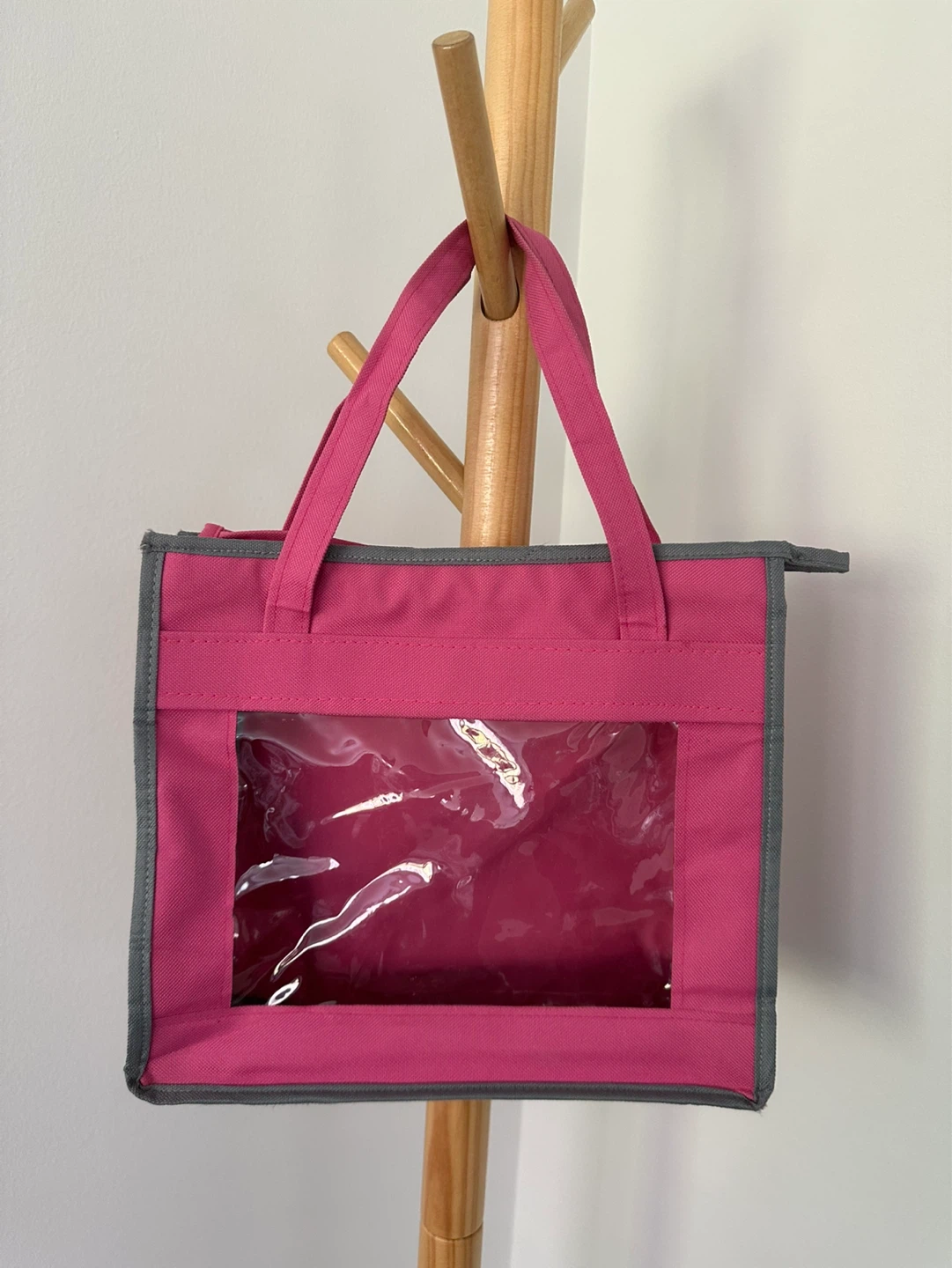 Pink & Gray Insulated Lunch Bag with Clear Window