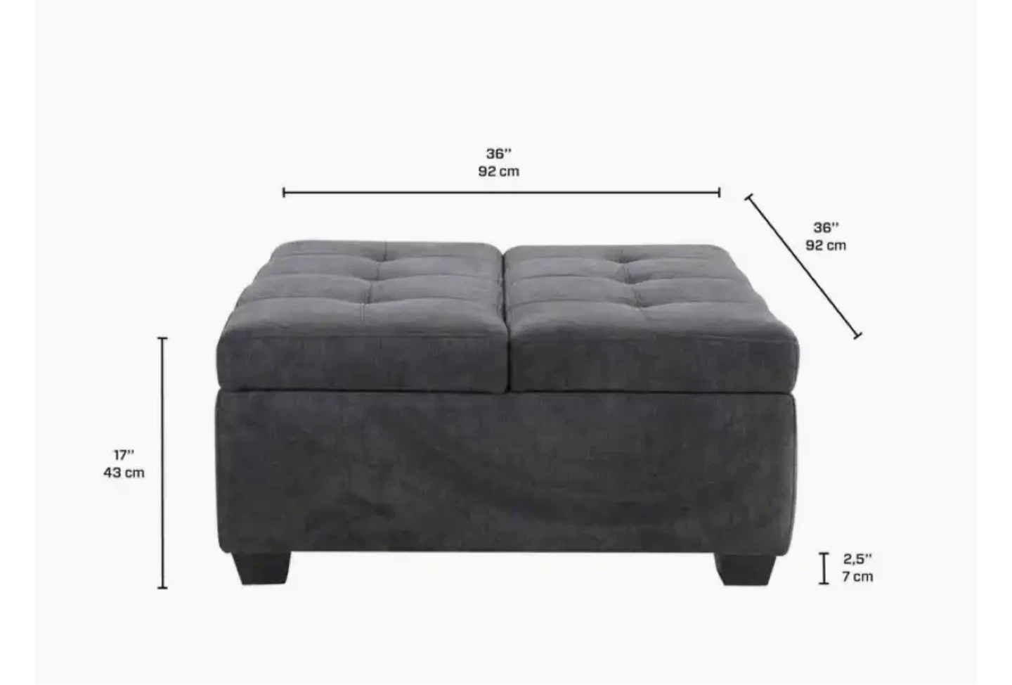 Dark Grey Tufted Storage Ottoman - photo 2