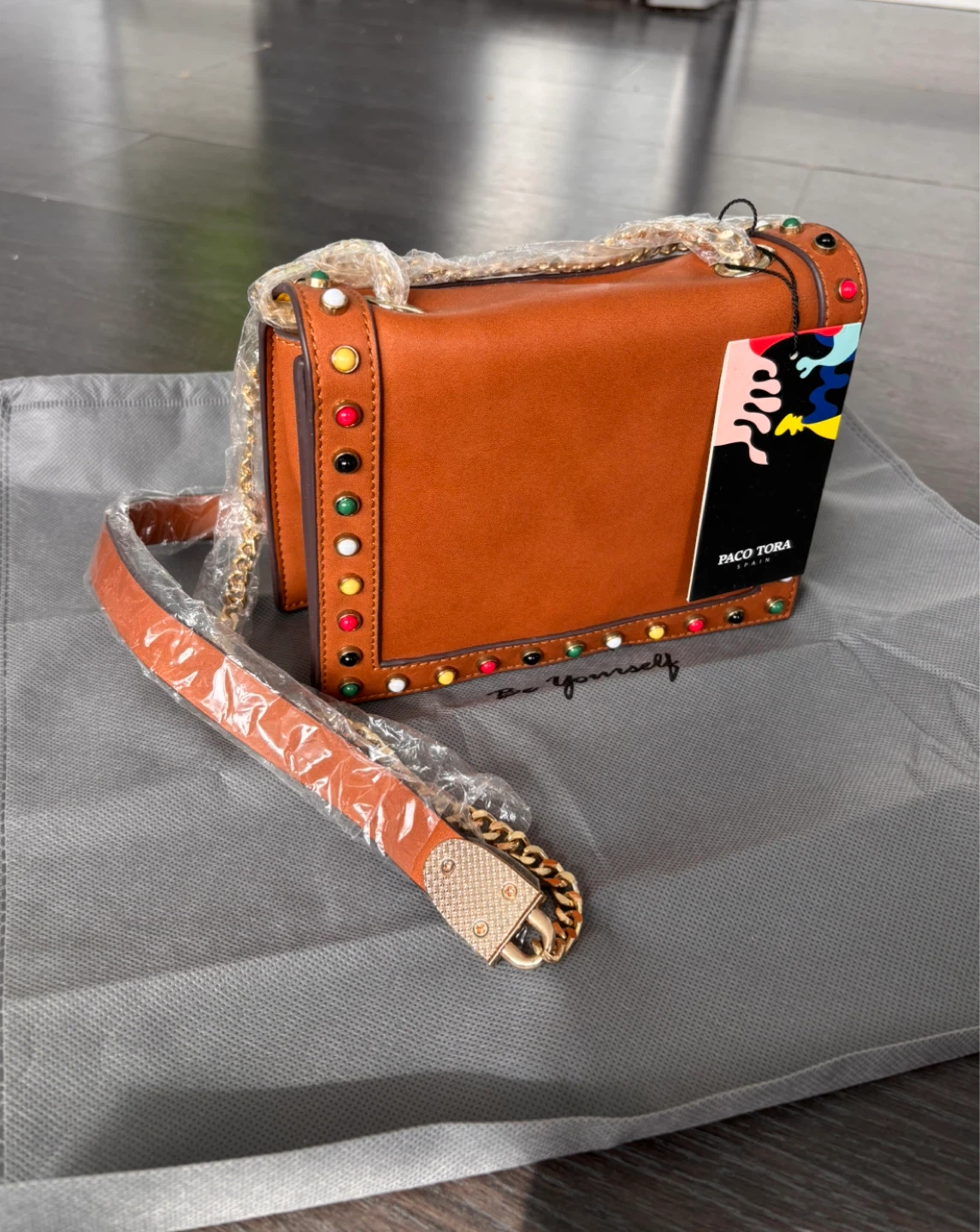 Paco Tora Brown Studded Crossbody Bag