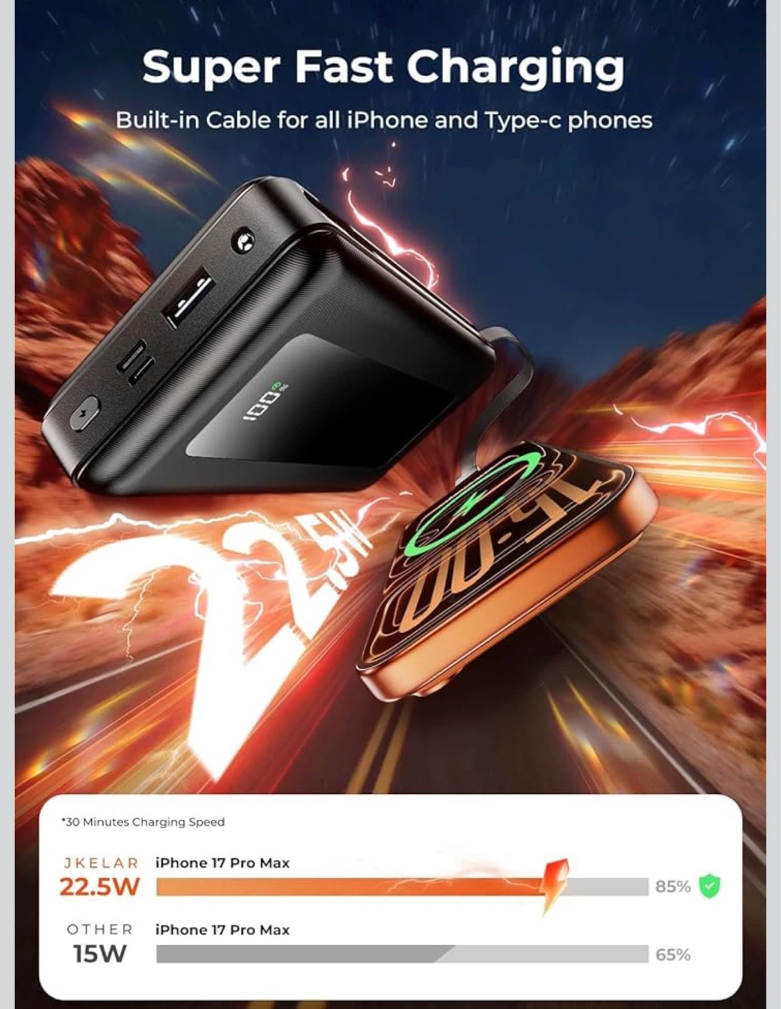 50000mAh Power Bank with Built-in iPhone & Type-C Cables - photo 5