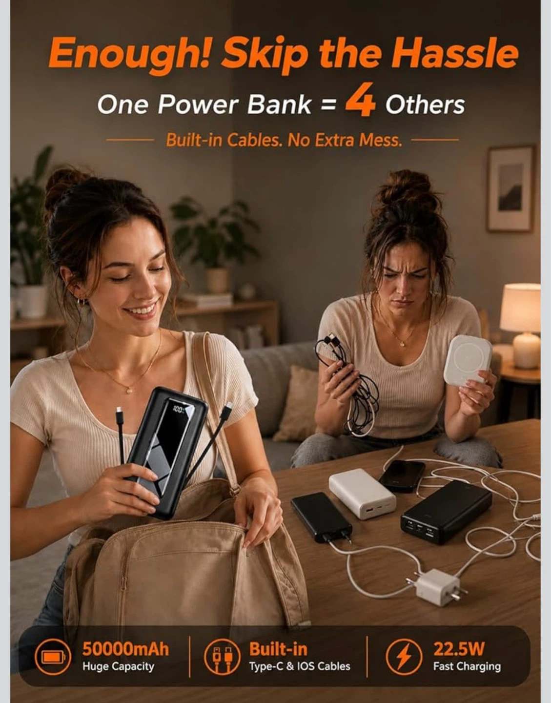 50000mAh Power Bank with Built-in iPhone & Type-C Cables - photo 3