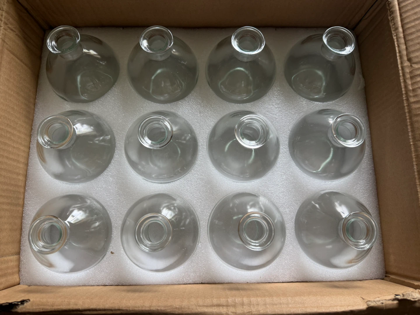 Set of 12 round glass bud vases