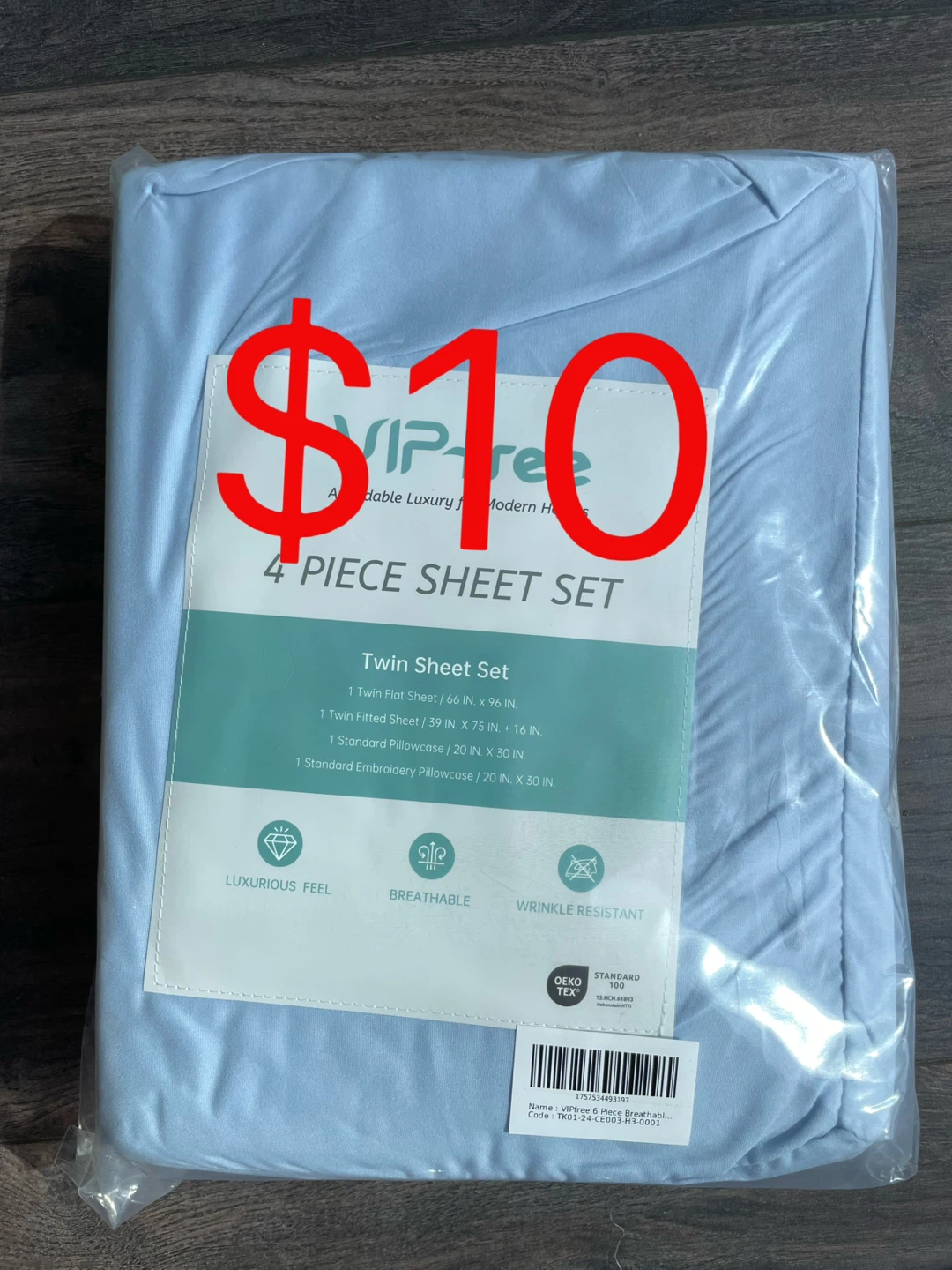 VIP-free Twin Size 4 Piece Sheet Set - Light Blue