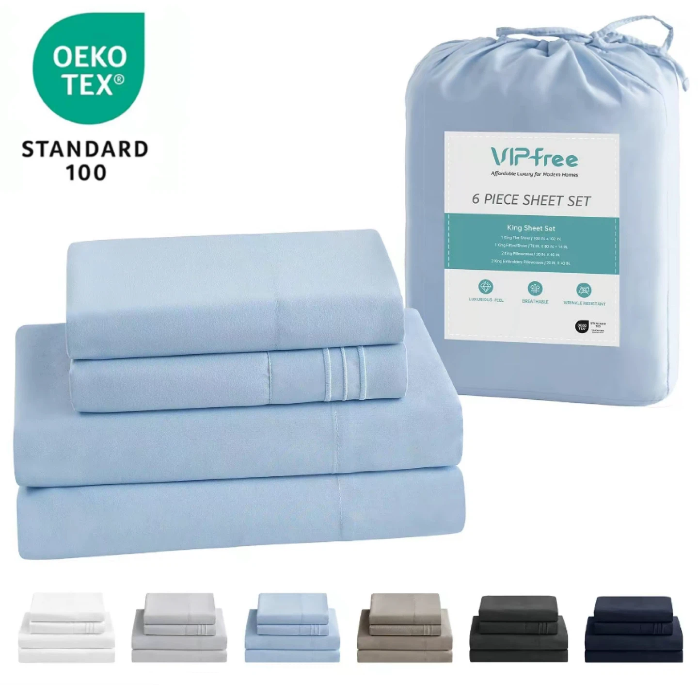 VIP-free Twin Size 4 Piece Sheet Set - Light Blue - photo 3