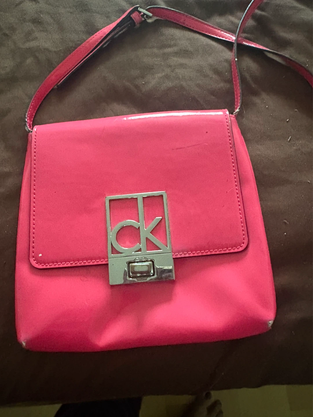 Calvin Klein Pink Patent Leather Crossbody Bag