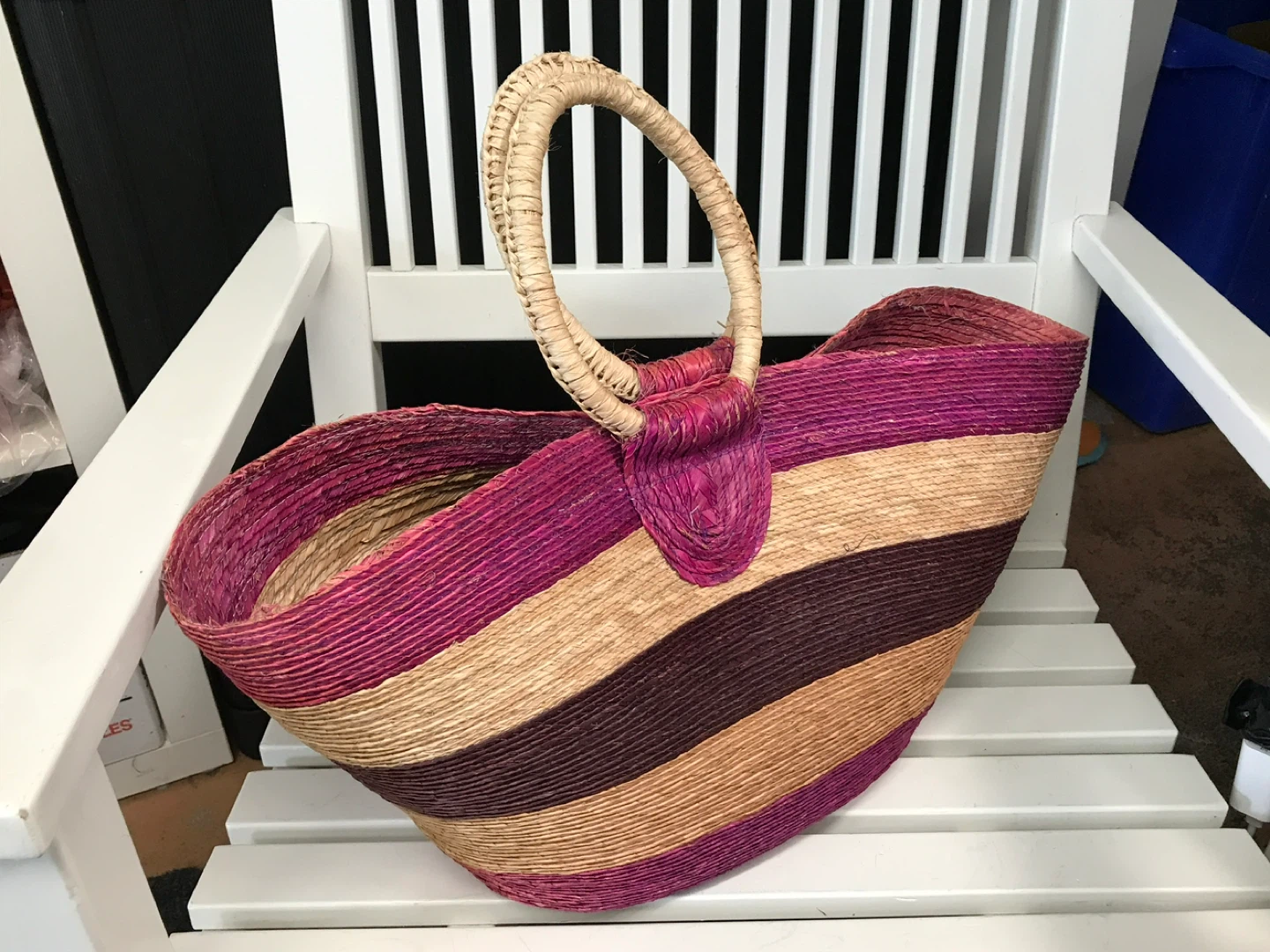 Shopping Over Size Striped Woven Straw Tote Bag - photo 2
