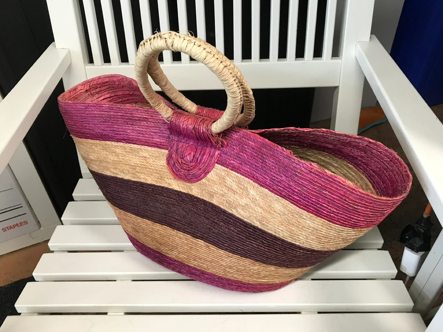 Shopping Over Size Striped Woven Straw Tote Bag
