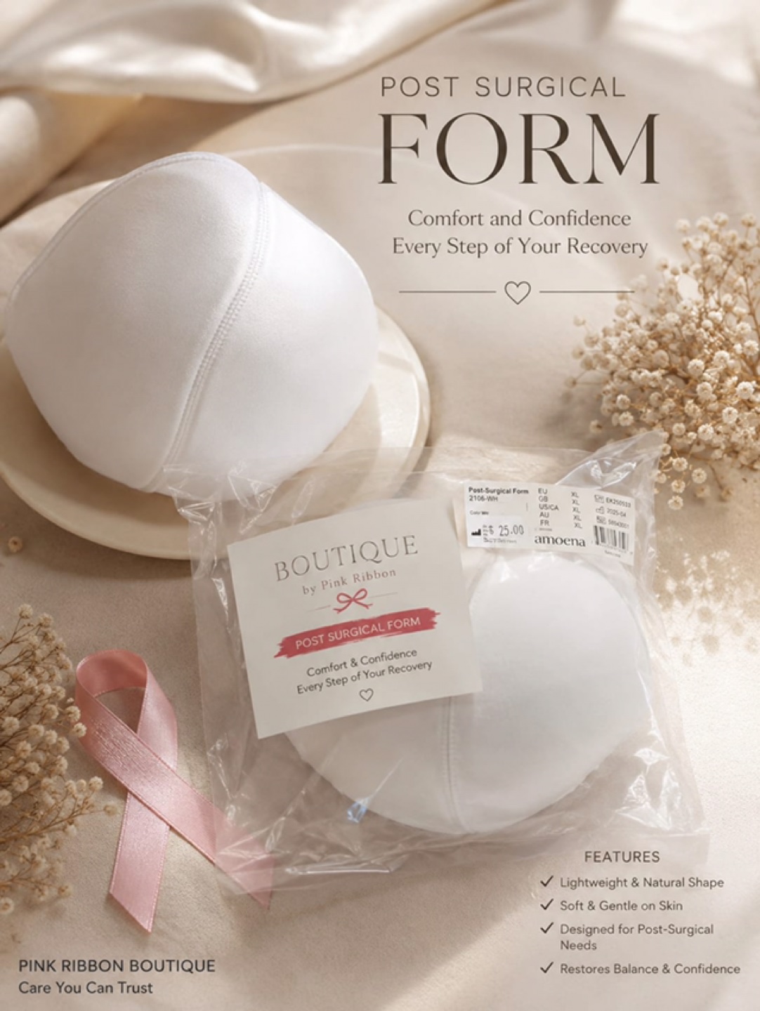 Amoena Post-Surgical Form - White XL