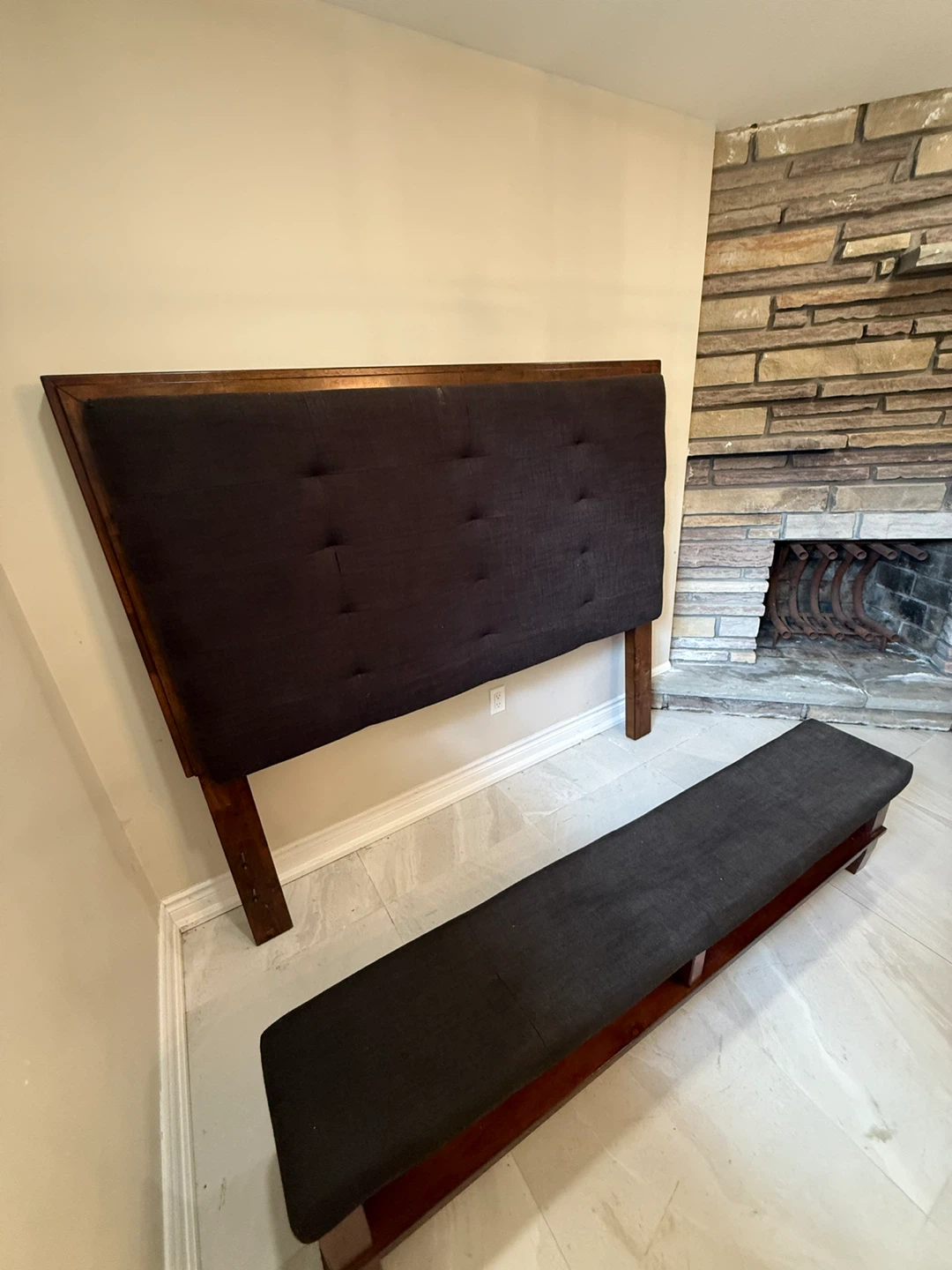 Tufted Upholstered Headboard with Bench