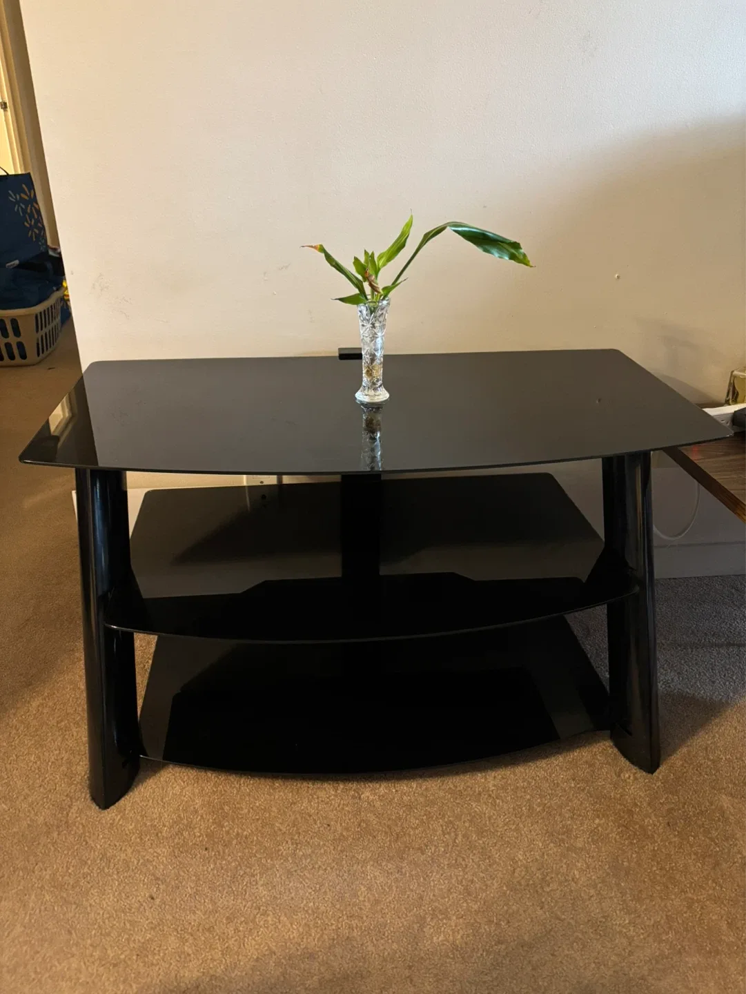 Black 2-Tier Glass TV Stand