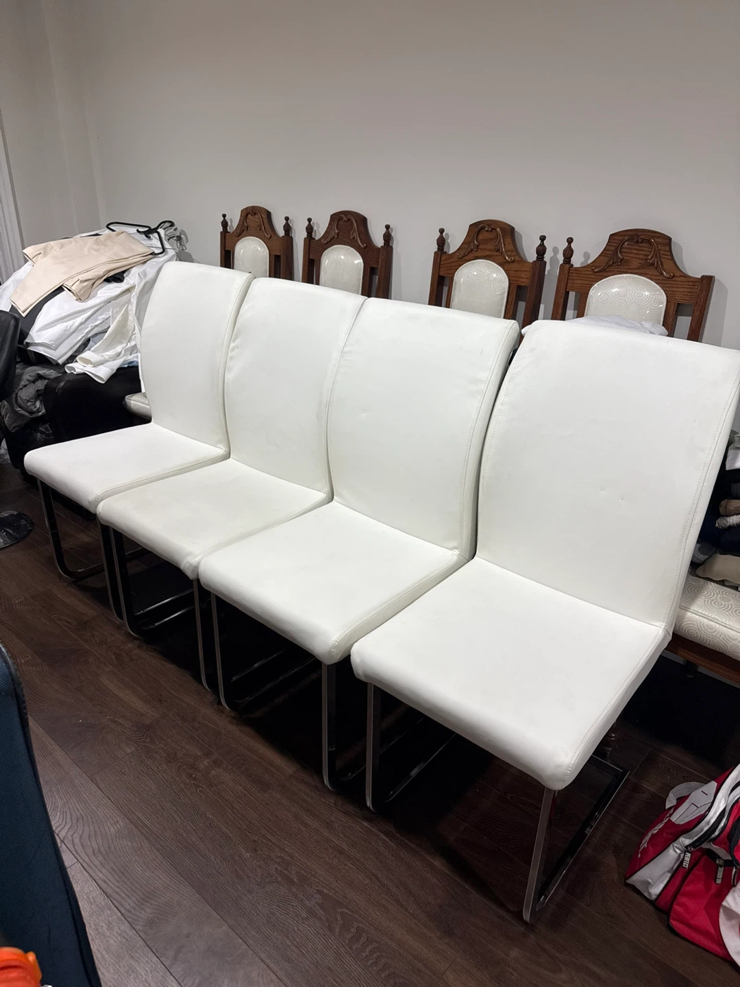 Set of 4 White Faux Leather Dining Chairs