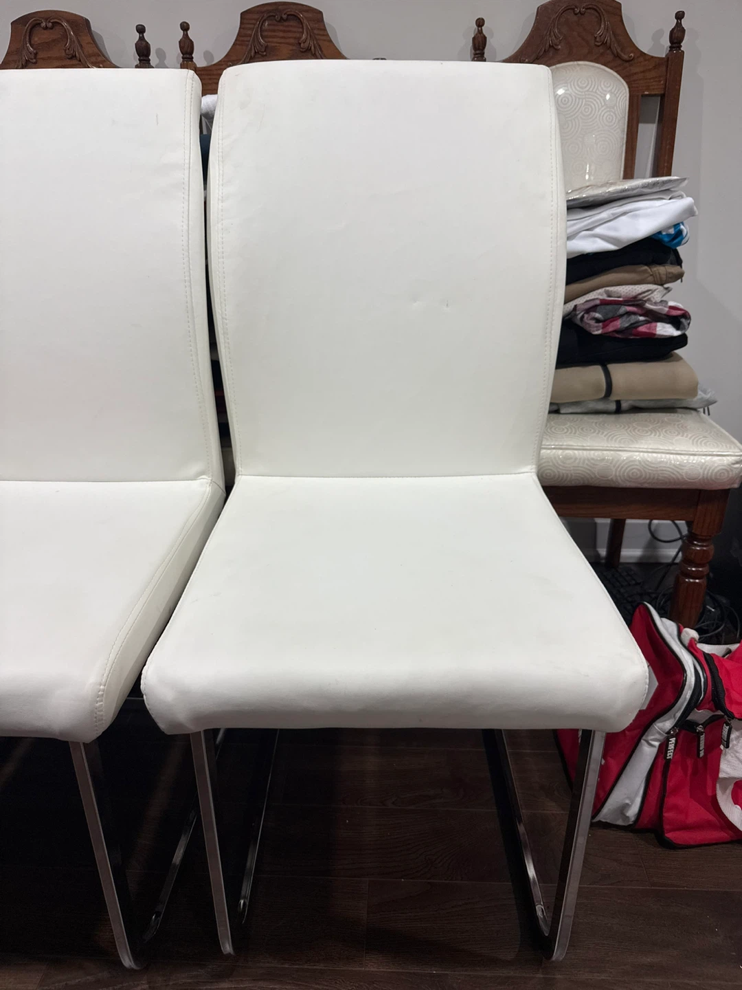 Set of 4 White Faux Leather Dining Chairs - photo 2