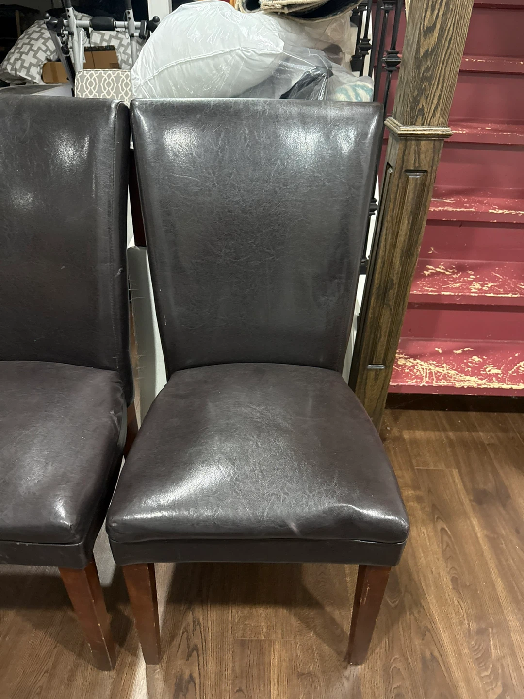 Set of 3 Dark Brown Faux Leather Dining Chairs - photo 2