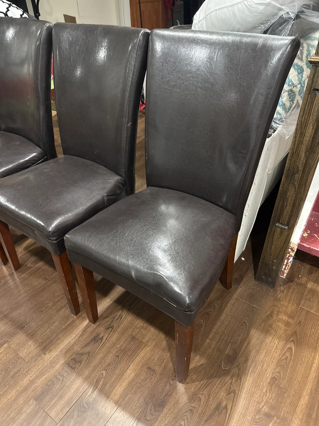 Set of 3 Dark Brown Faux Leather Dining Chairs