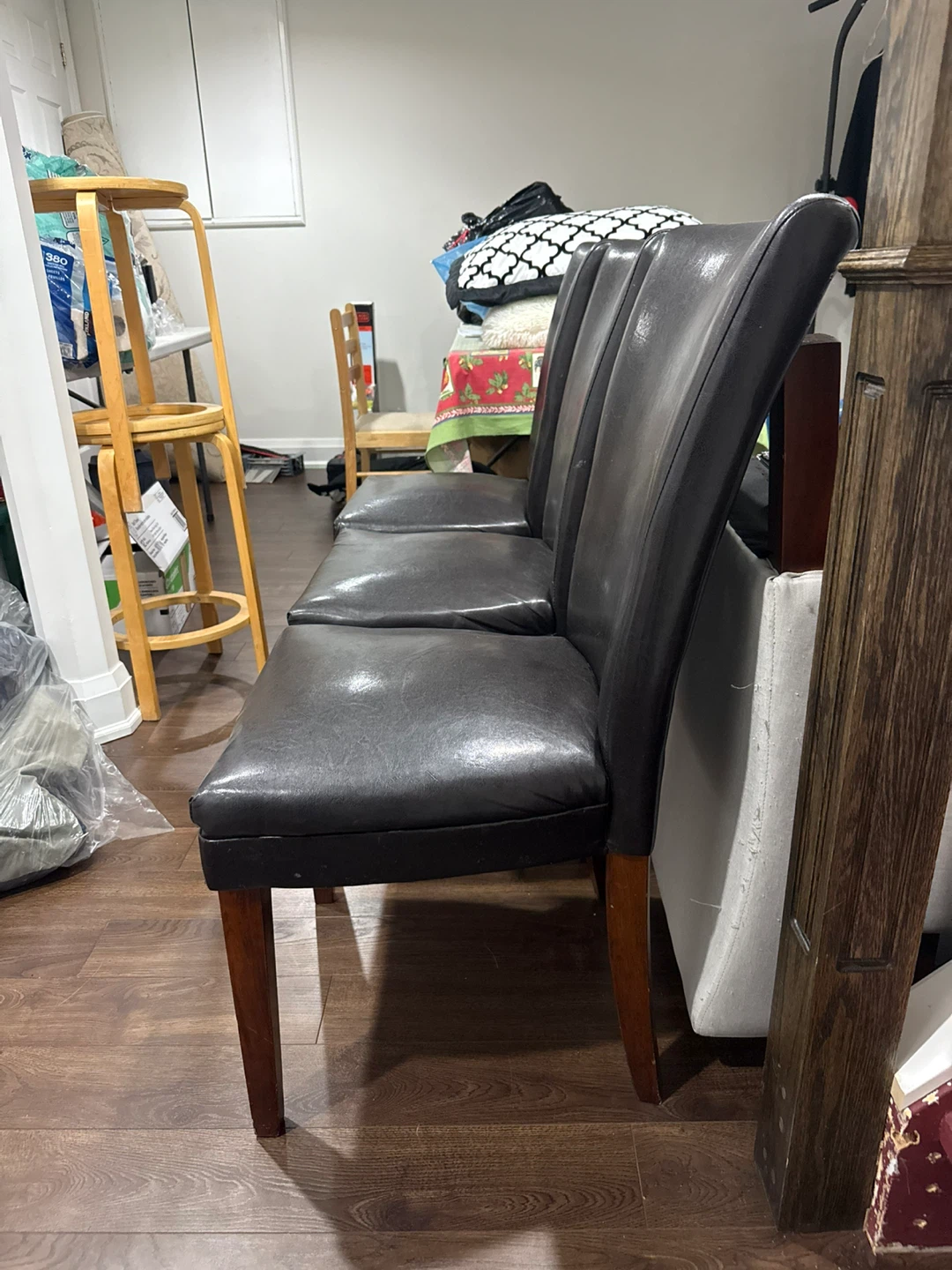Set of 3 Dark Brown Faux Leather Dining Chairs - photo 3