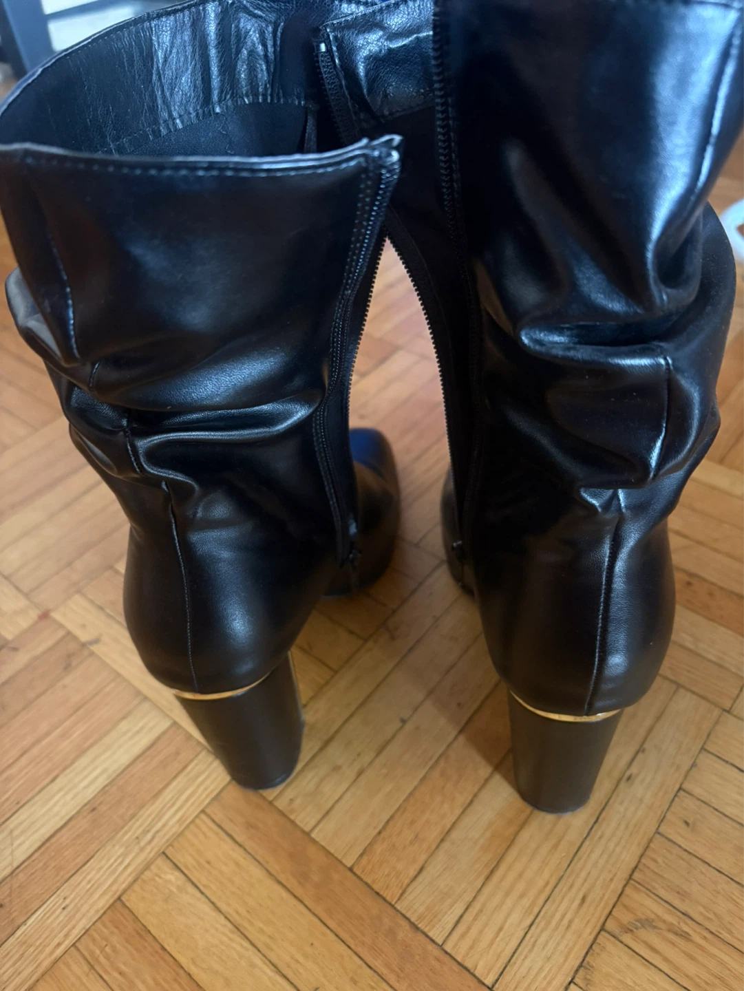 Black Ruched Block Heel Boots - photo 2