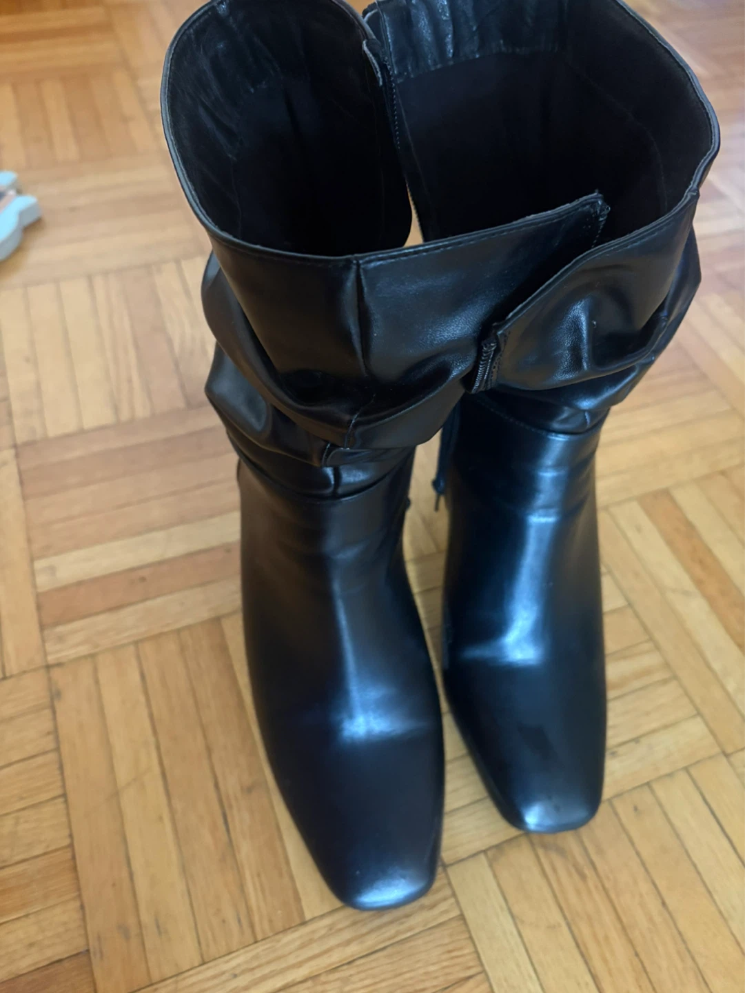 Black Ruched Block Heel Boots