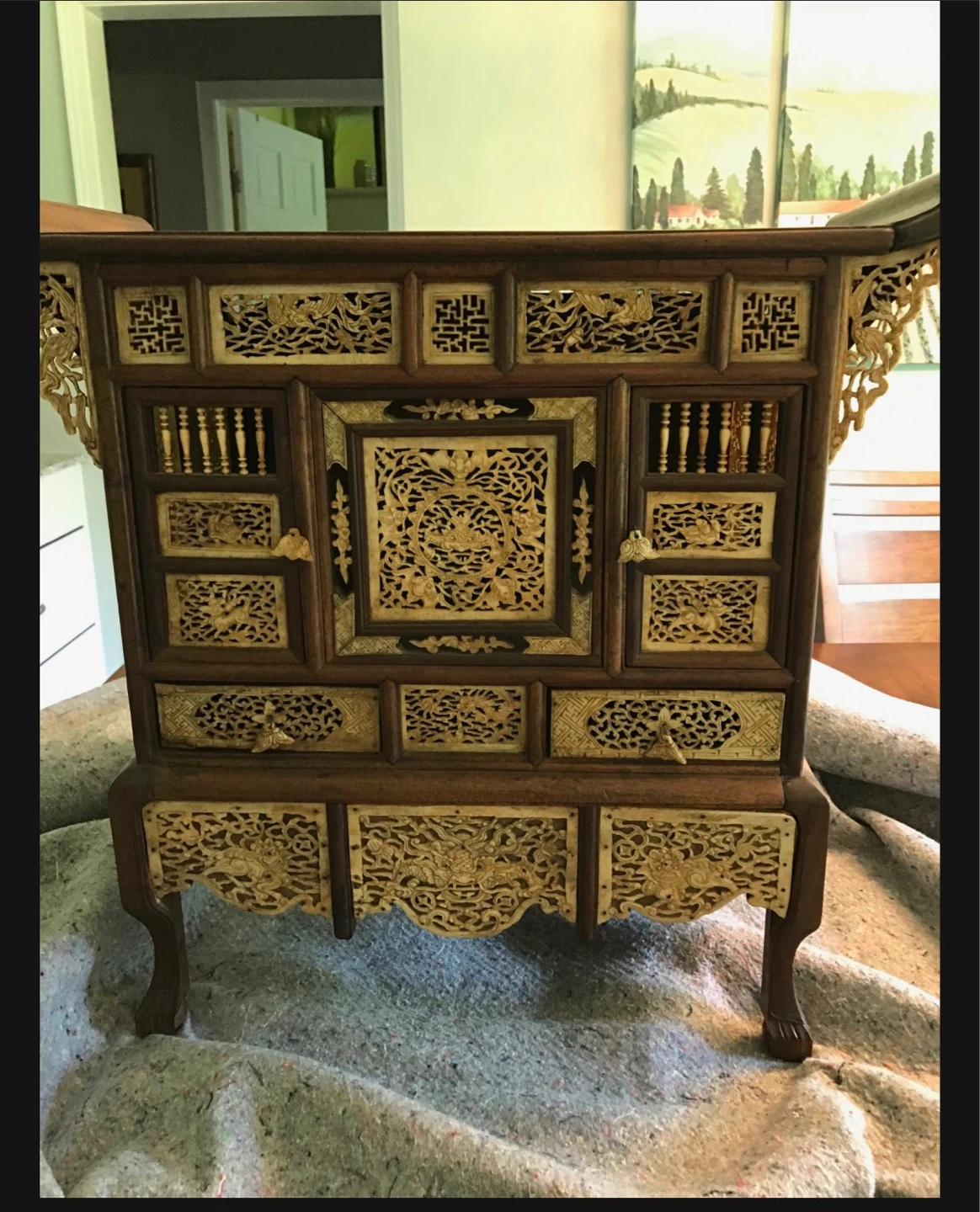 Antique Carved Wood Jewelry Box/Cabinet