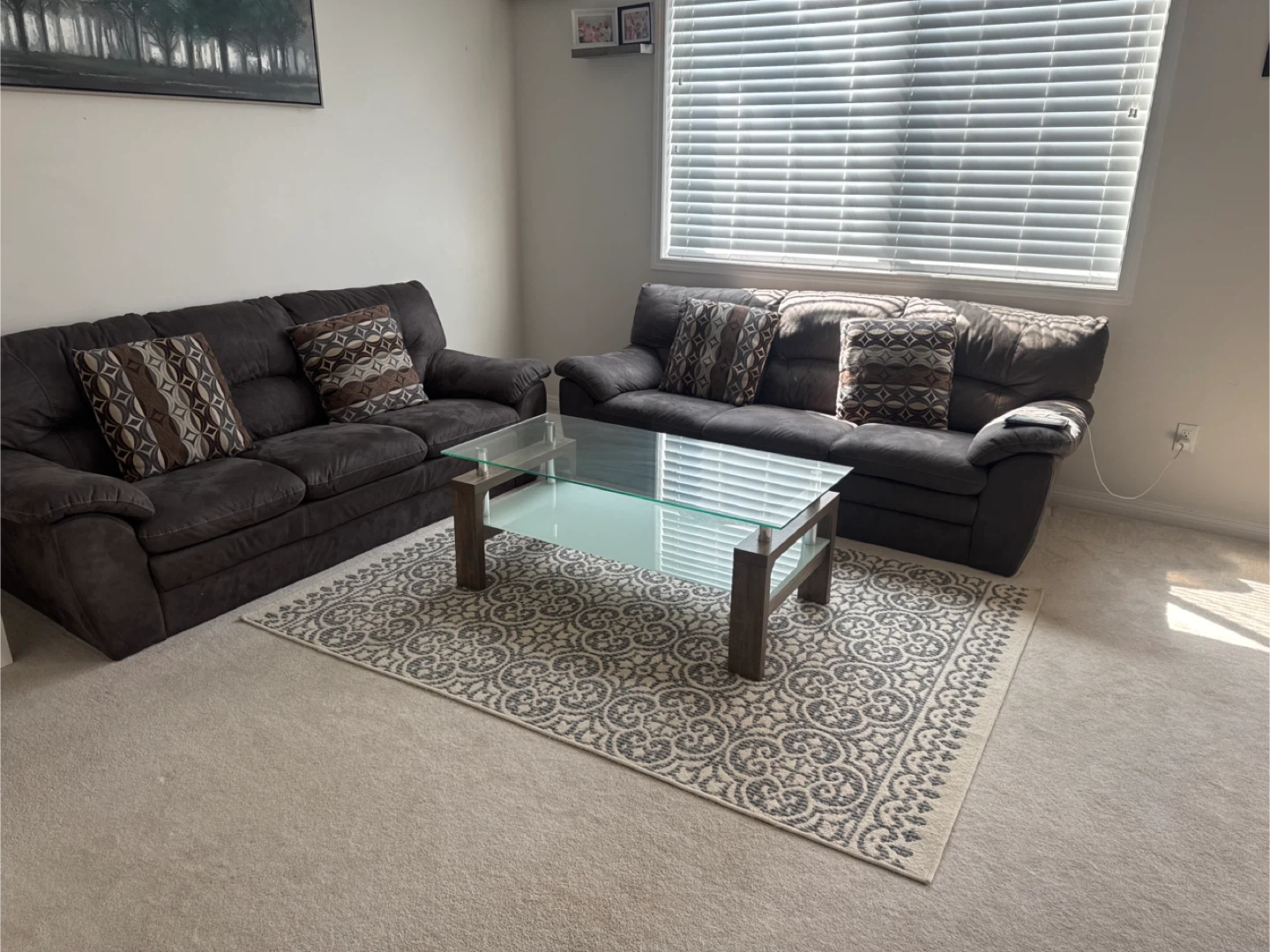 Dark Grey Suede Couch with Throw Pillows - photo 3