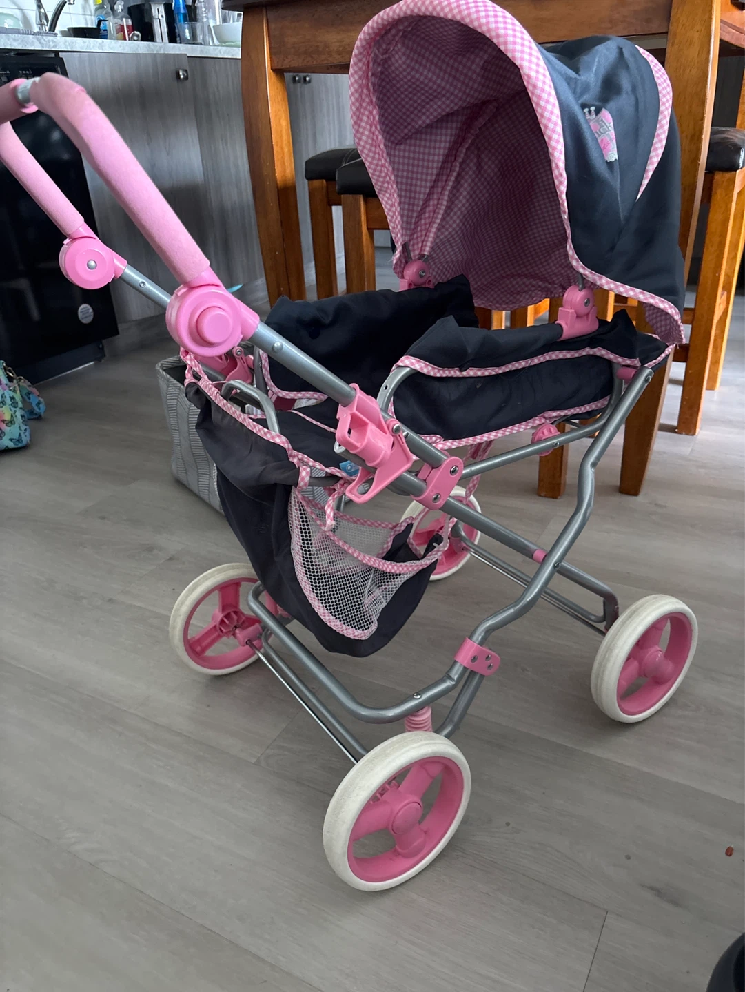 Doll Stroller Pram with Pink Gingham