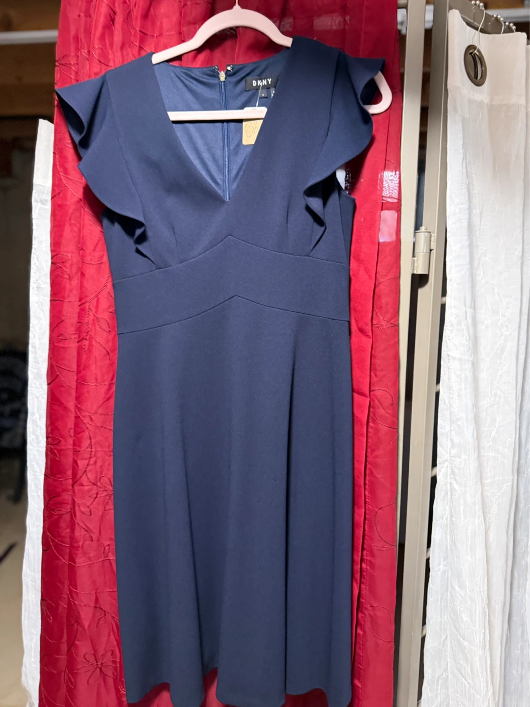 DKNY Navy Blue Ruffle Sleeve Dress - Size S - photo 2