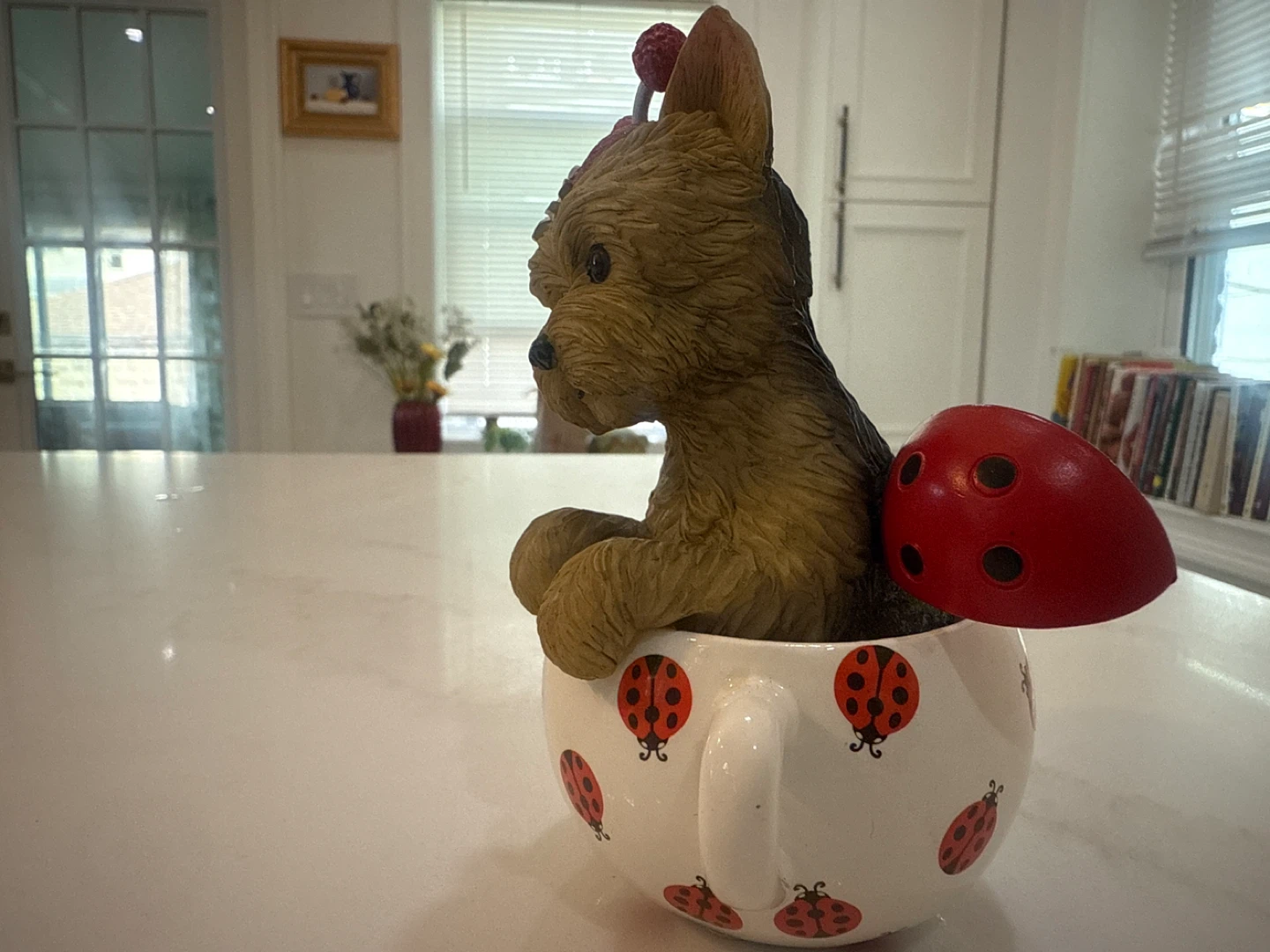 Yorkie Dog in Ladybug Cup Figurine - photo 4