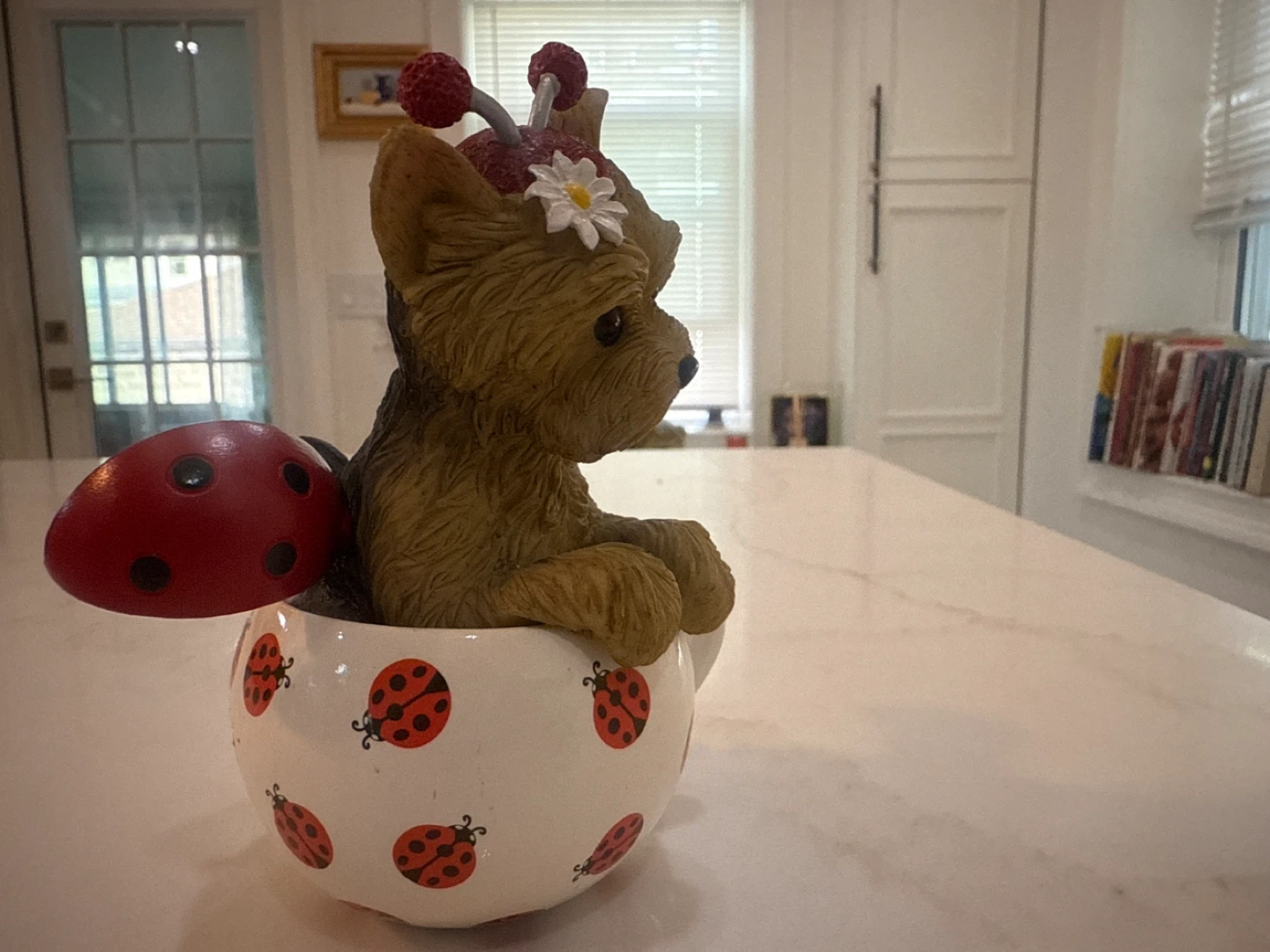 Yorkie Dog in Ladybug Cup Figurine - photo 3