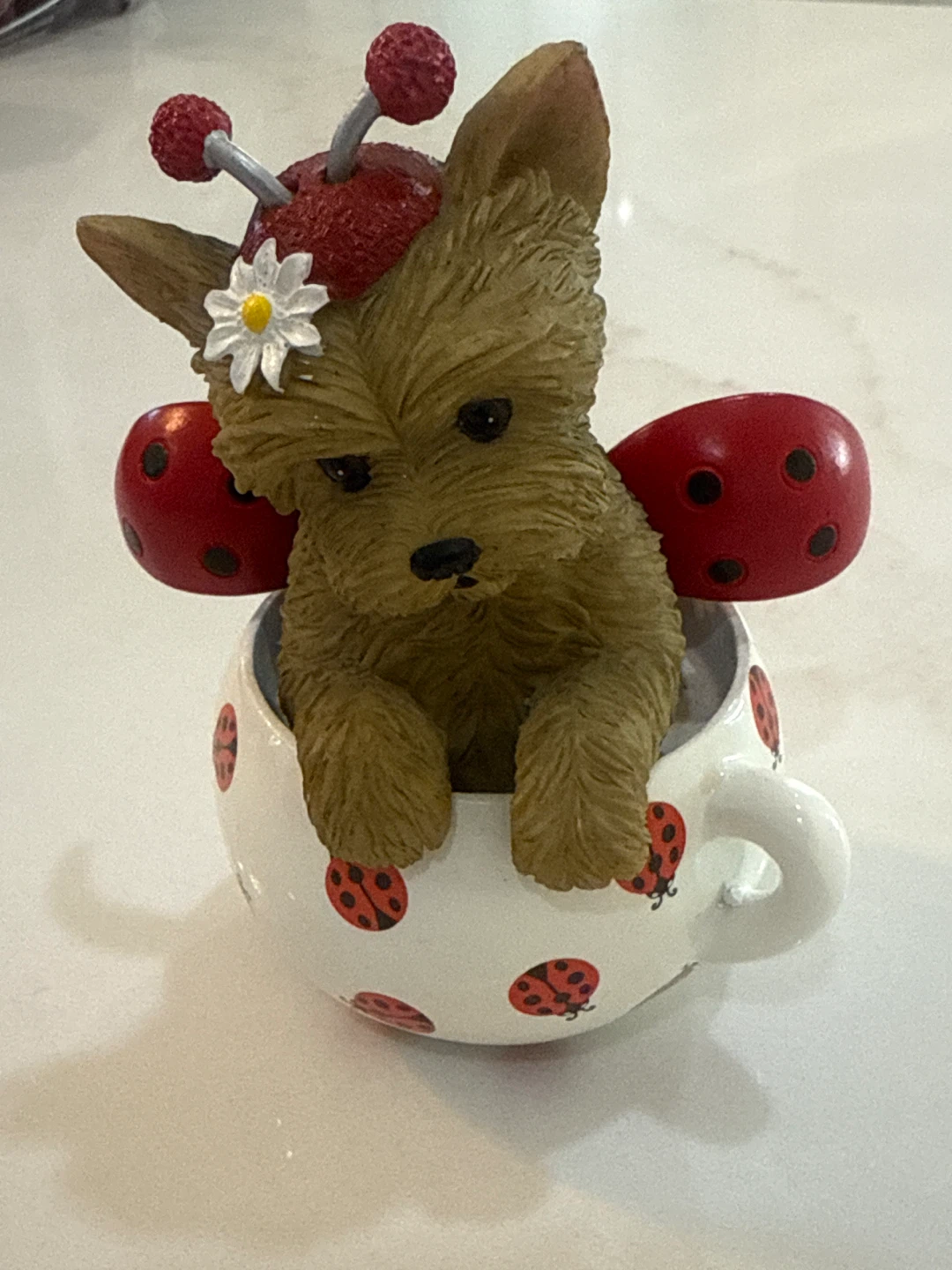 Yorkie Dog in Ladybug Cup Figurine - photo 5