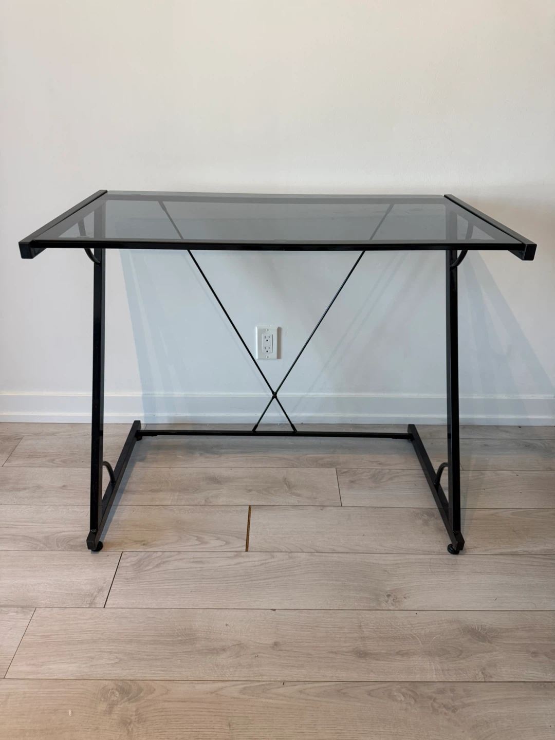Glass Top Desk with Black Metal Frame