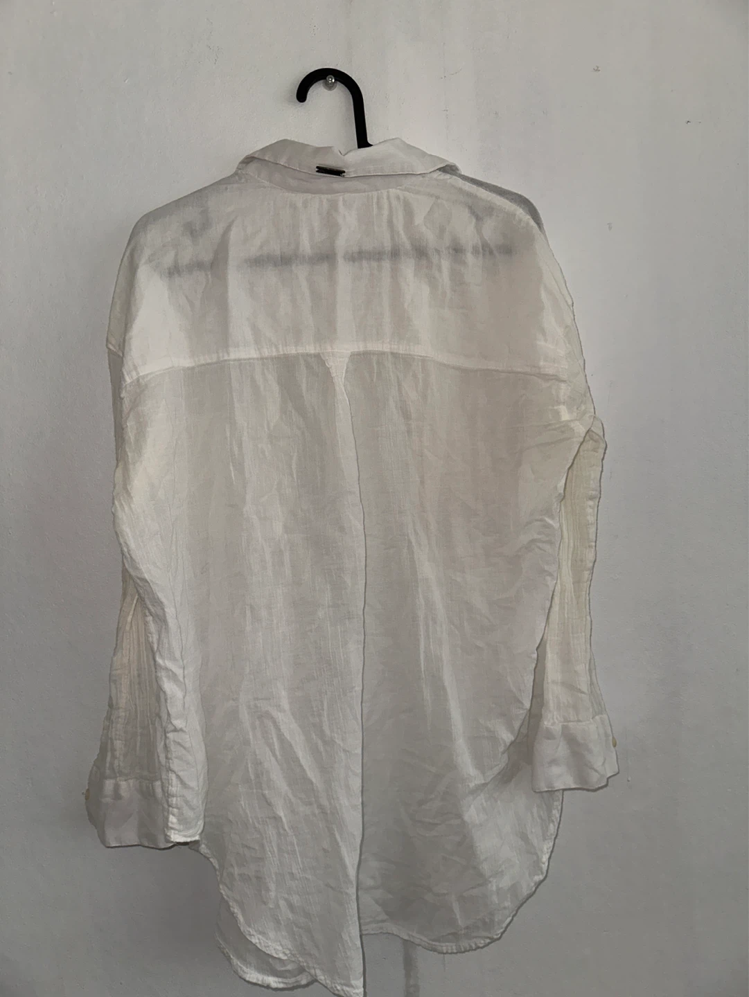 White Linen Blend Button-Up Shirt - photo 2