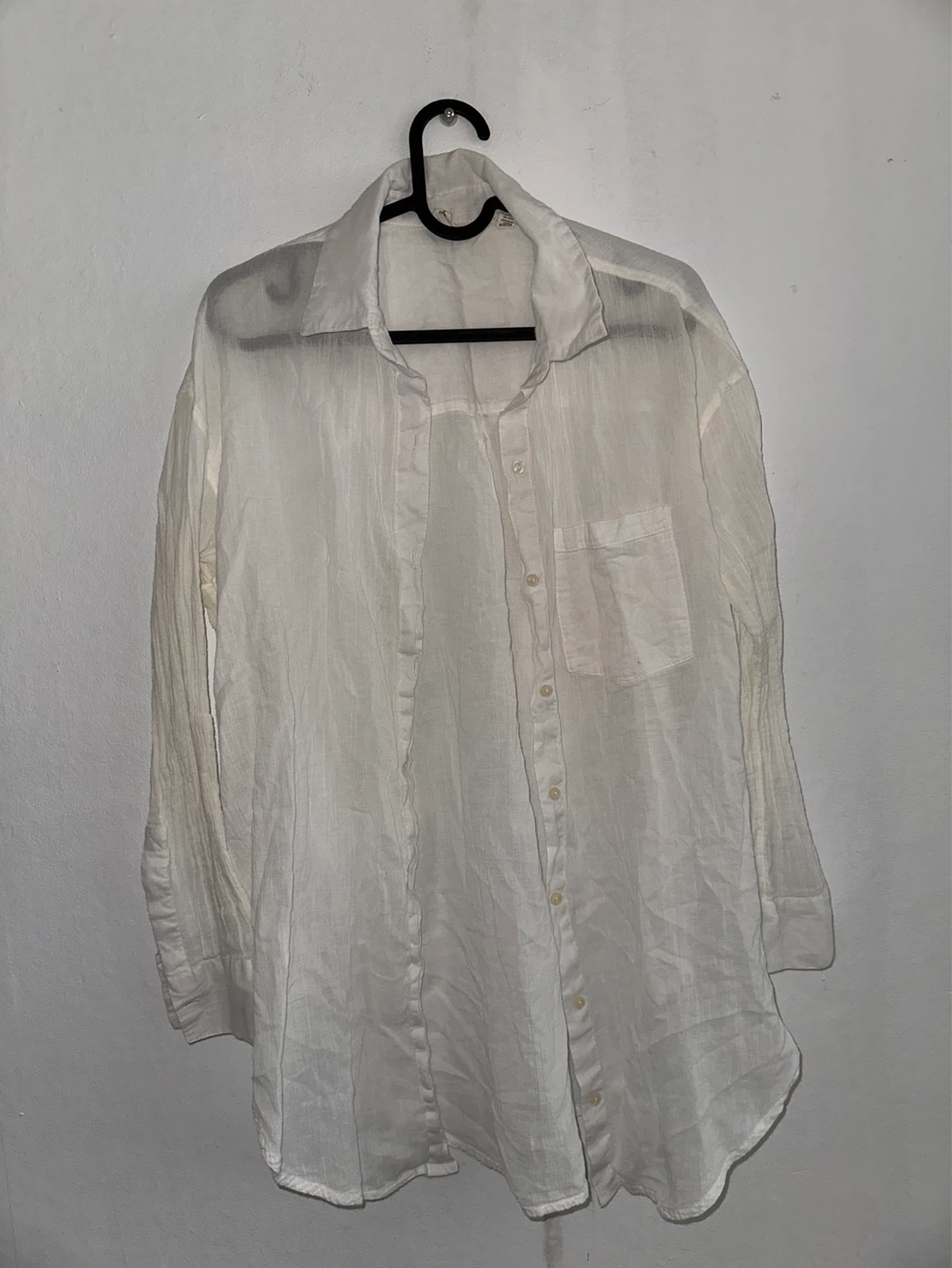 White Linen Blend Button-Up Shirt