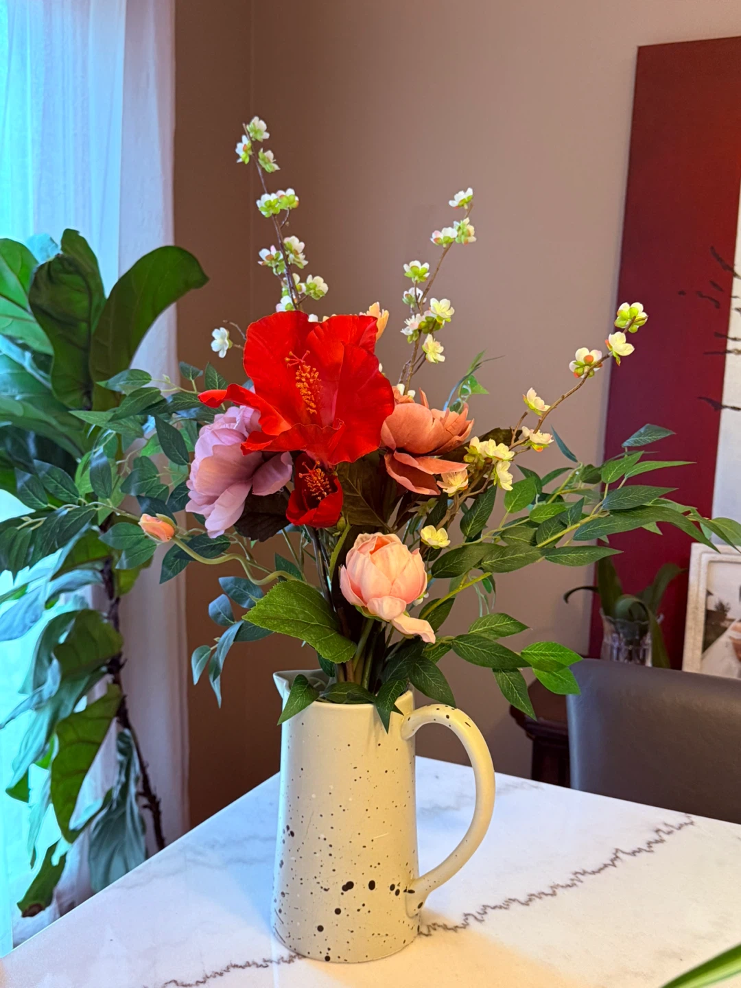 Artificial Flower Arrangement in Speckled Pitcher - photo 3