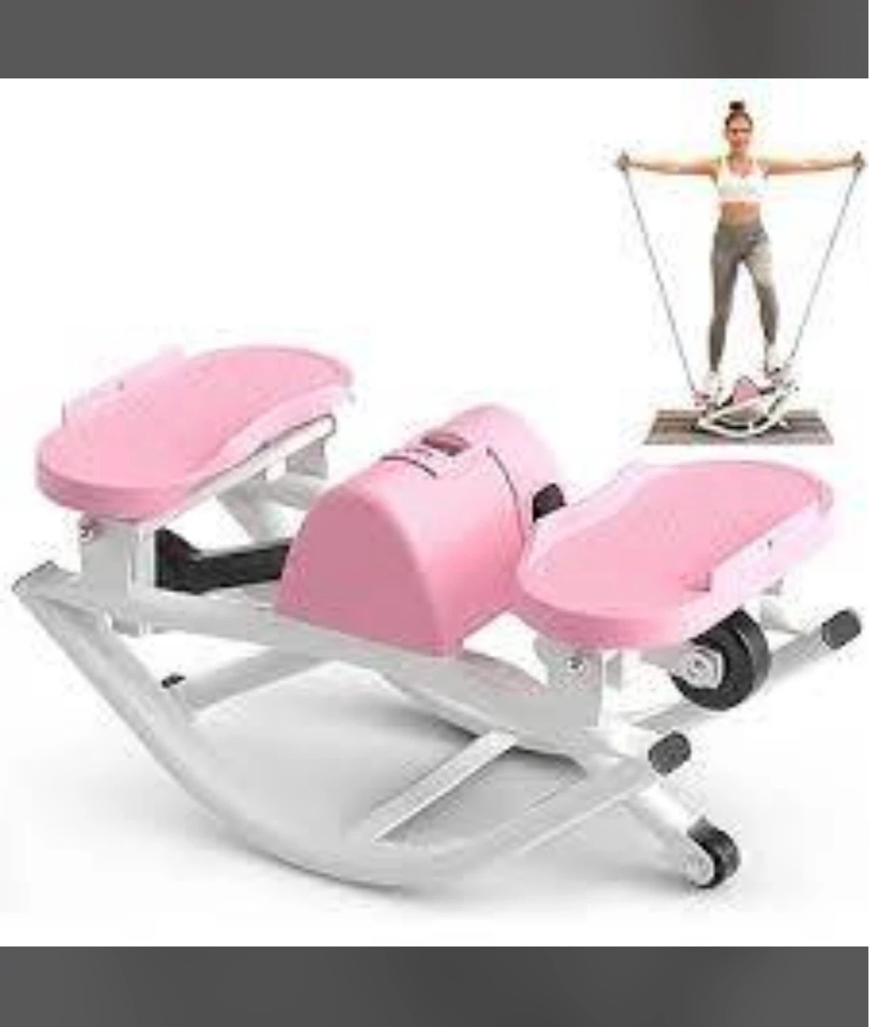 Pink Exercise rocker  Stepper with Resistance Bands