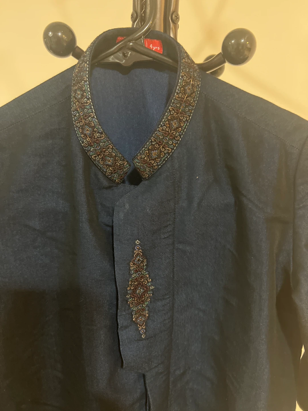 Boys Navy Kurta with Embroidered Collar 4 years - photo 2