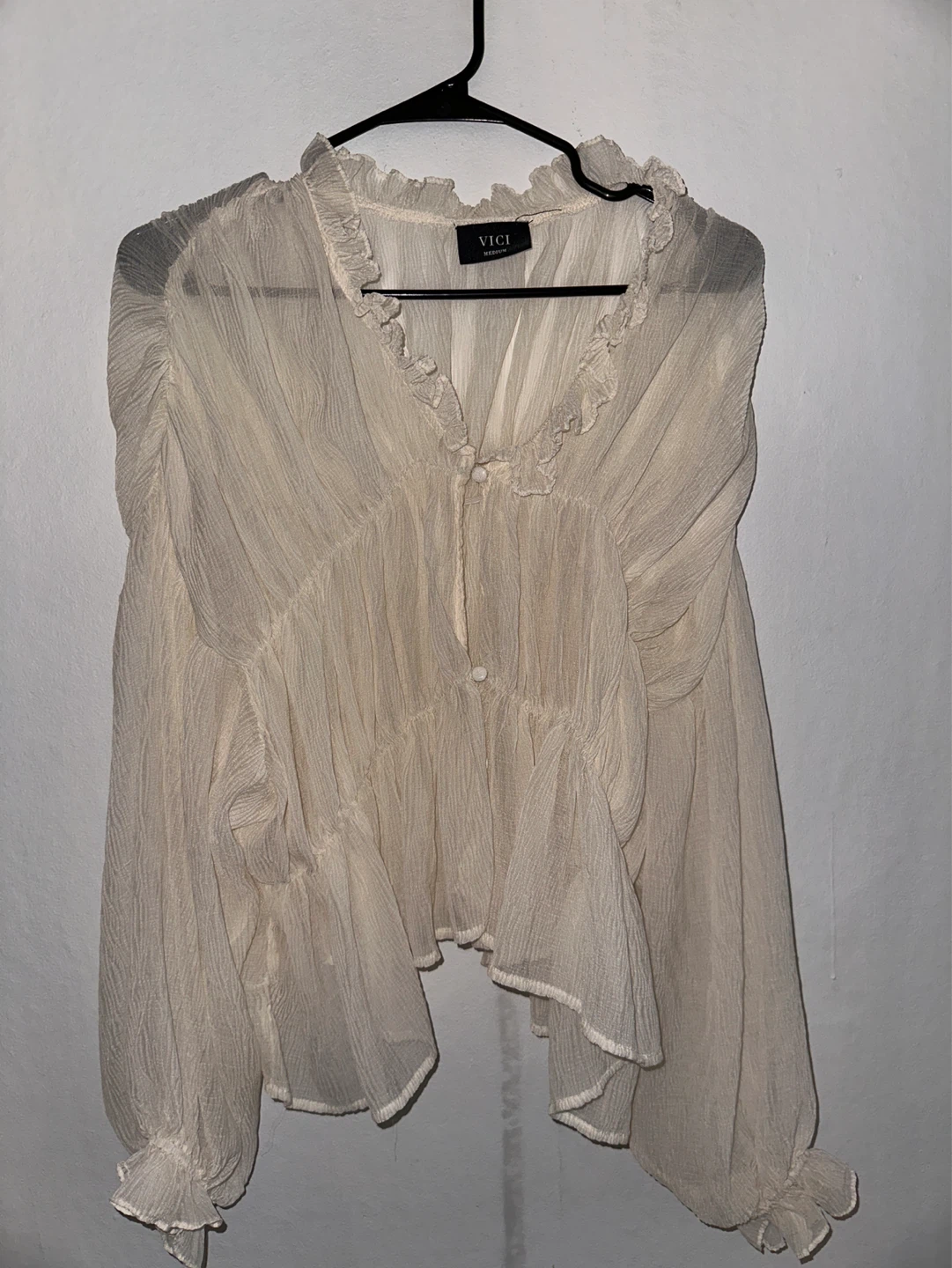 VICI Beige Ruffled Blouse - Size Medium