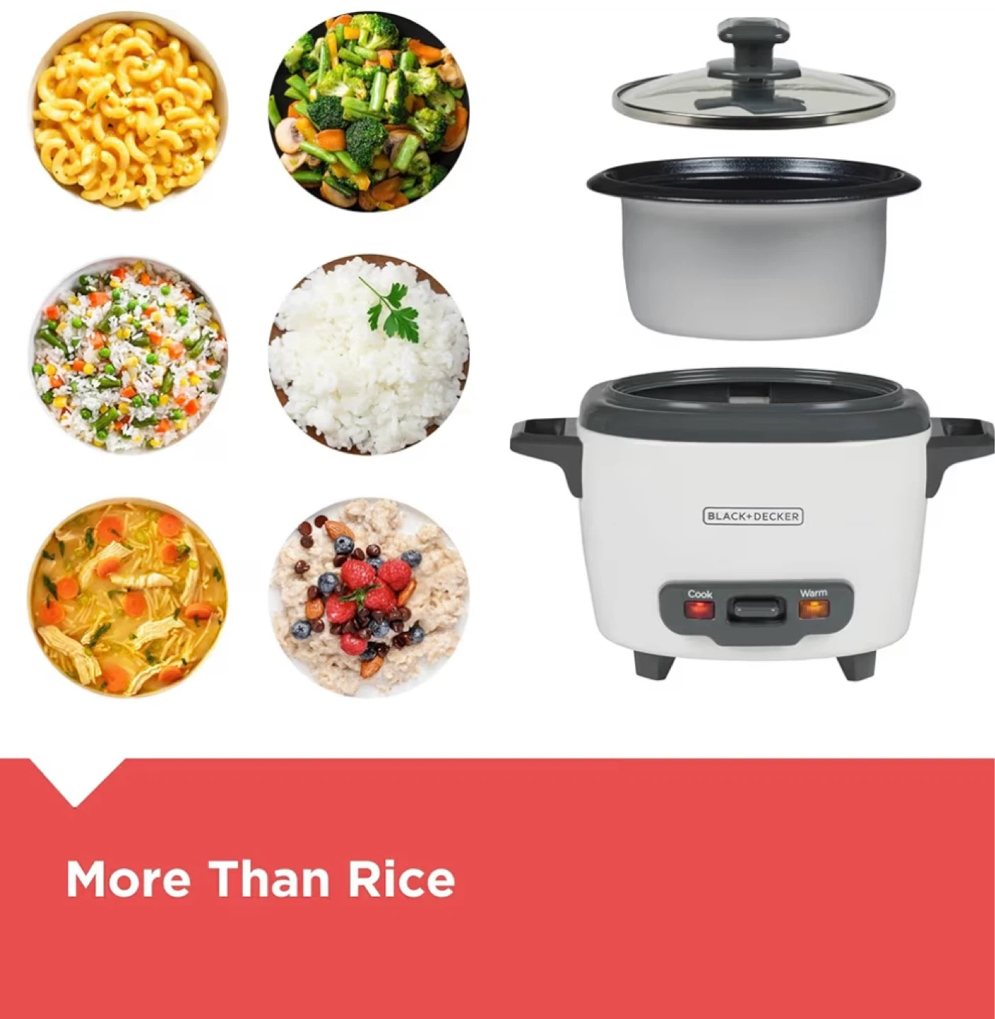 Black+Decker 3-Cup Rice Cooker & Steamer - White - photo 5