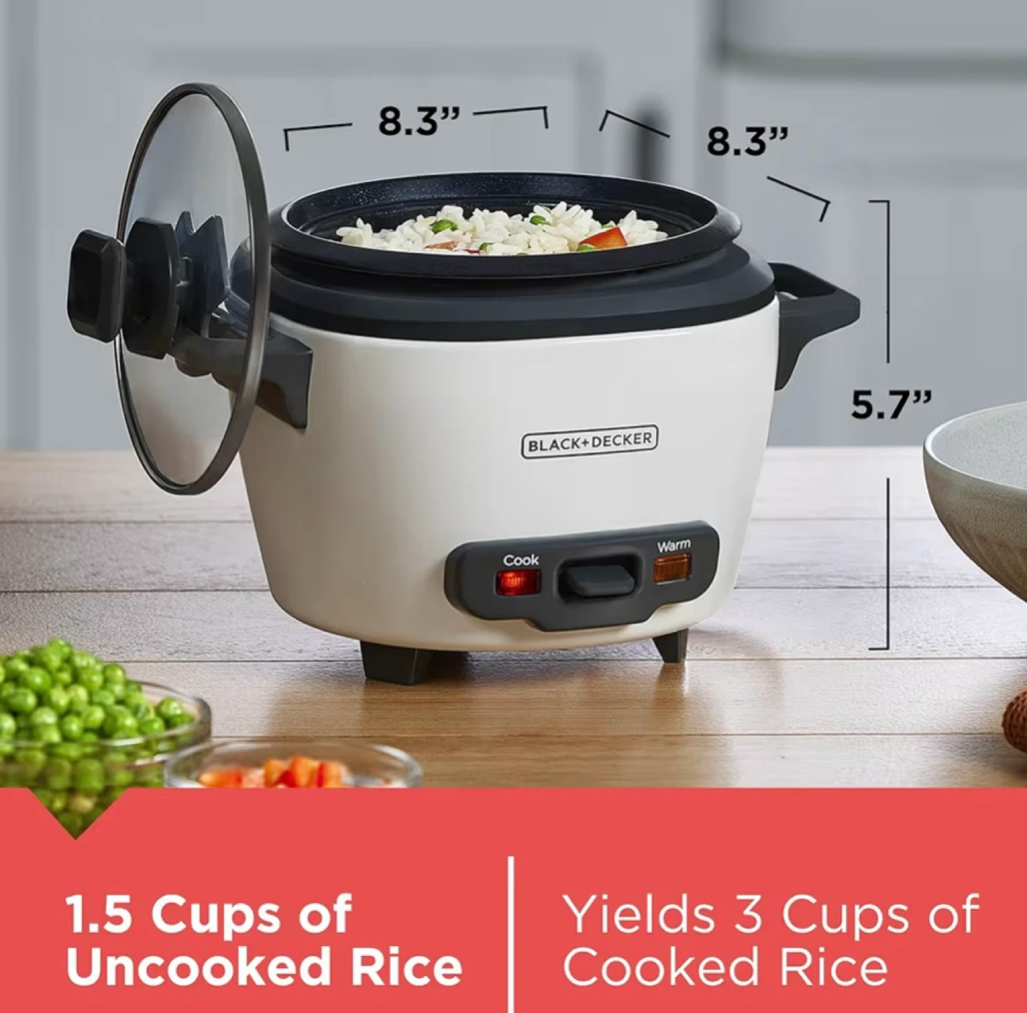 Black+Decker 3-Cup Rice Cooker & Steamer - White - photo 3