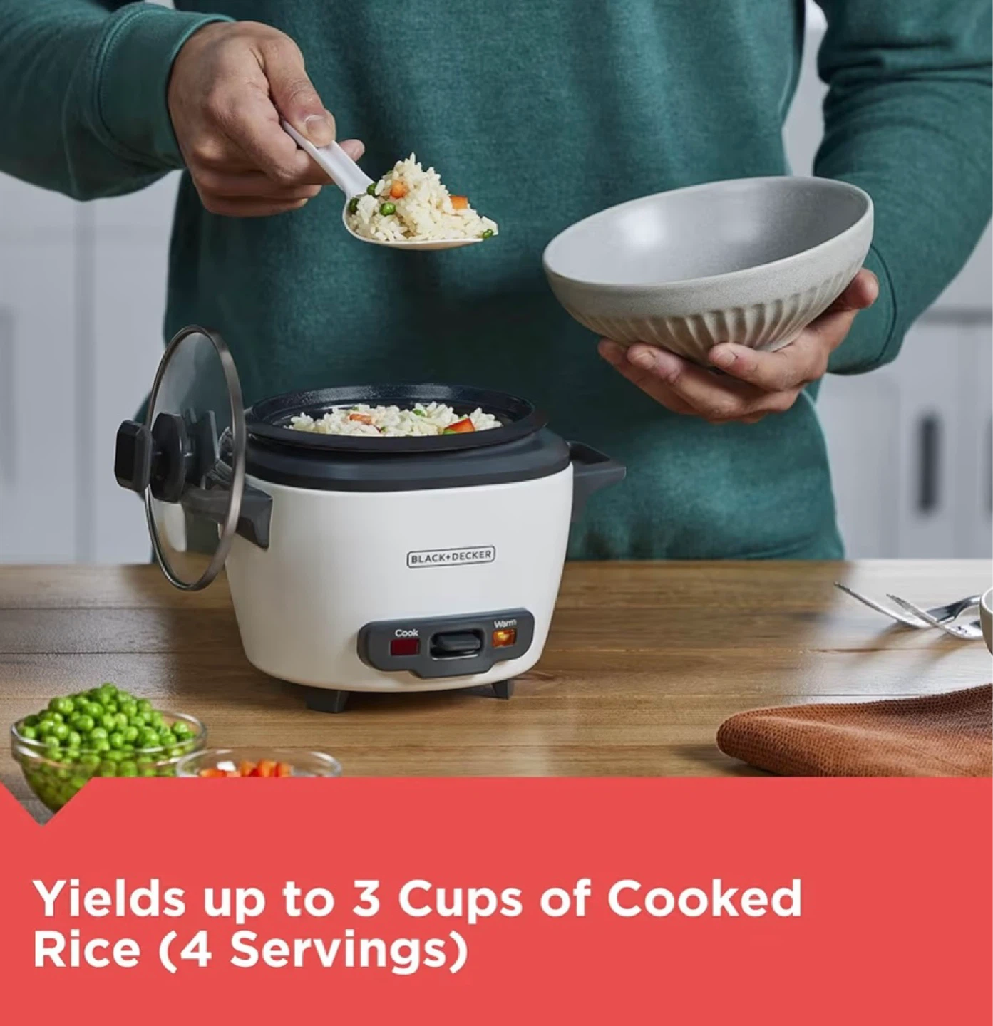 Black+Decker 3-Cup Rice Cooker & Steamer - White - photo 2