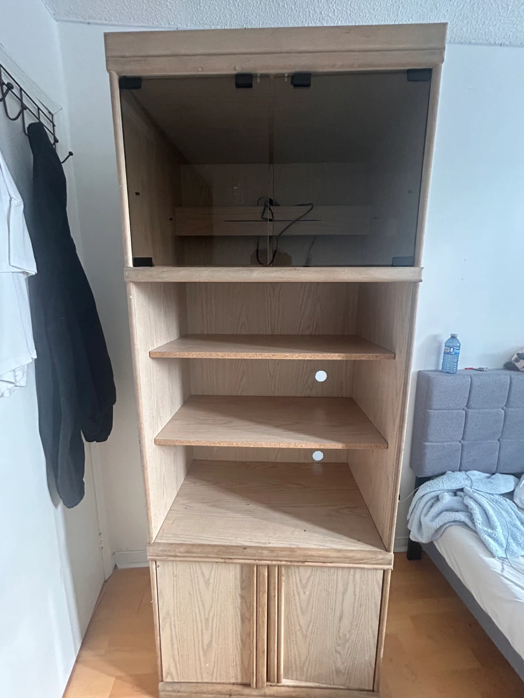 Wooden Media Console with Glass Doors