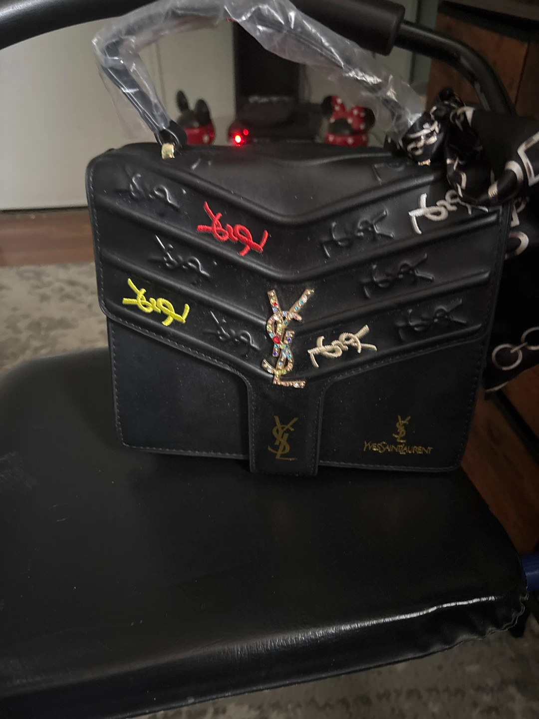 Yves Saint Laurent Black Shoulder Bag with Scarf - photo 2