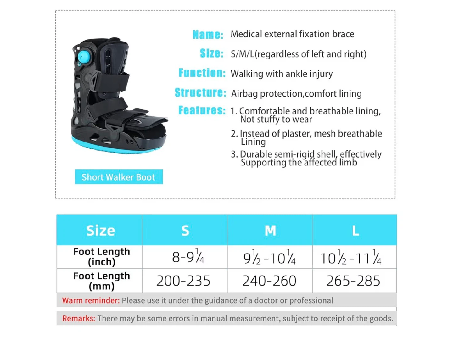 Short Walker Boot Medical External Fixation Brace