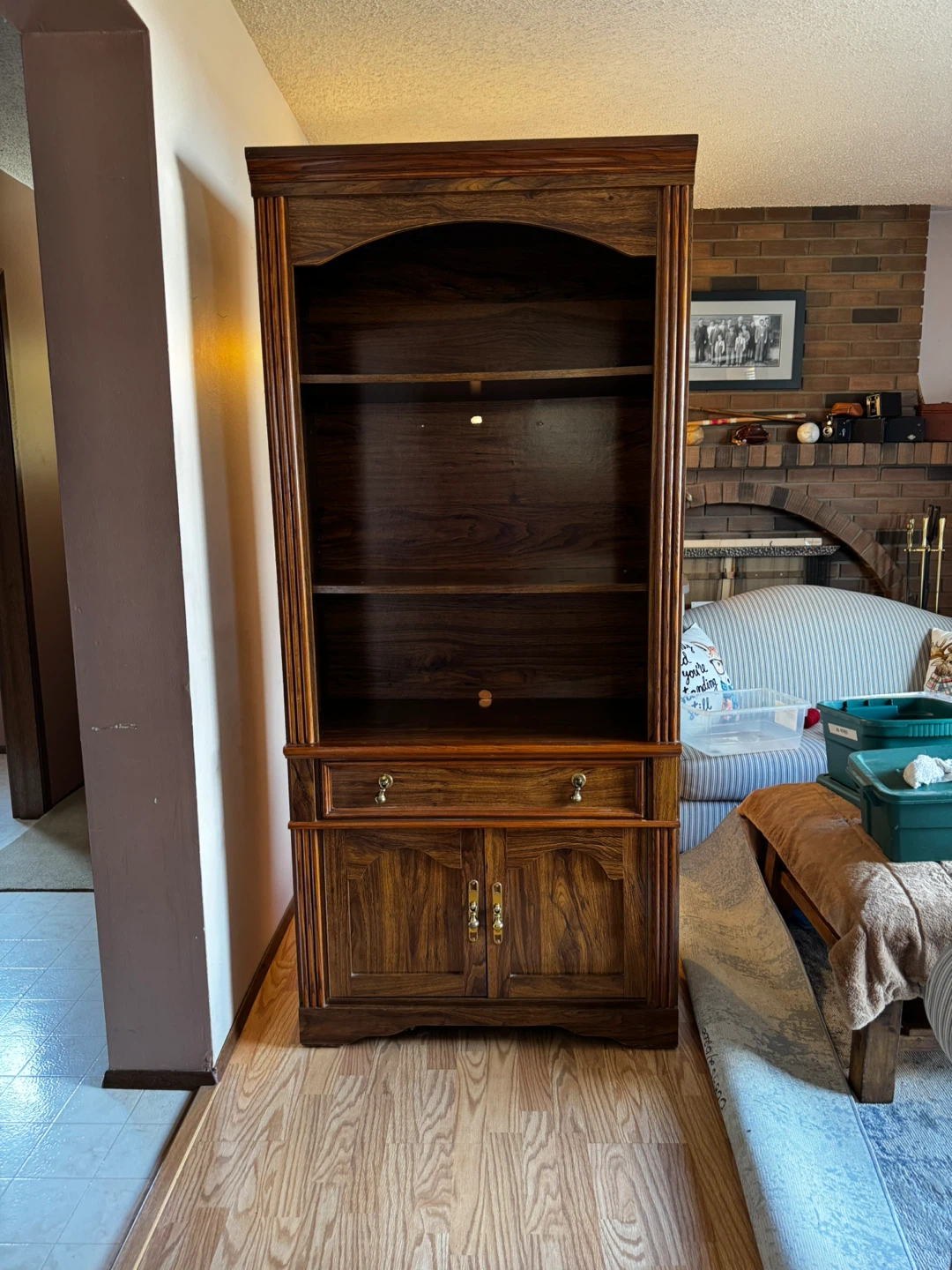 Dark Wood Bookcase with Cabinet