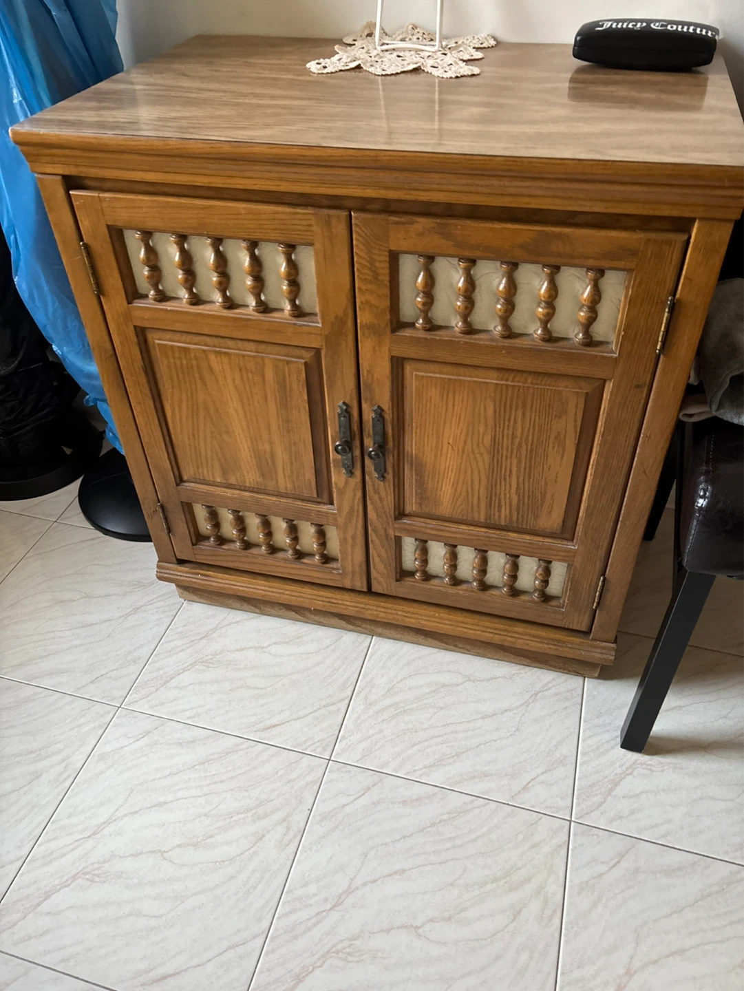 Vintage Oak Cabinet with Decorative Doors