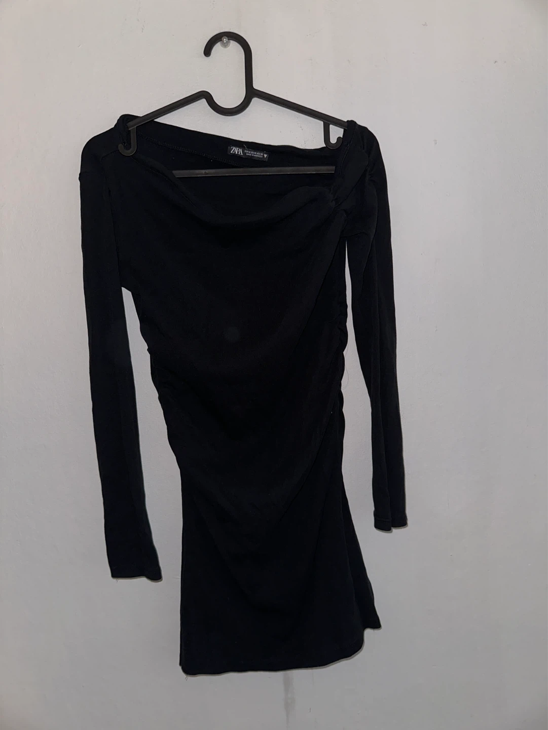 Zara Black Ruched Long Sleeve Dress