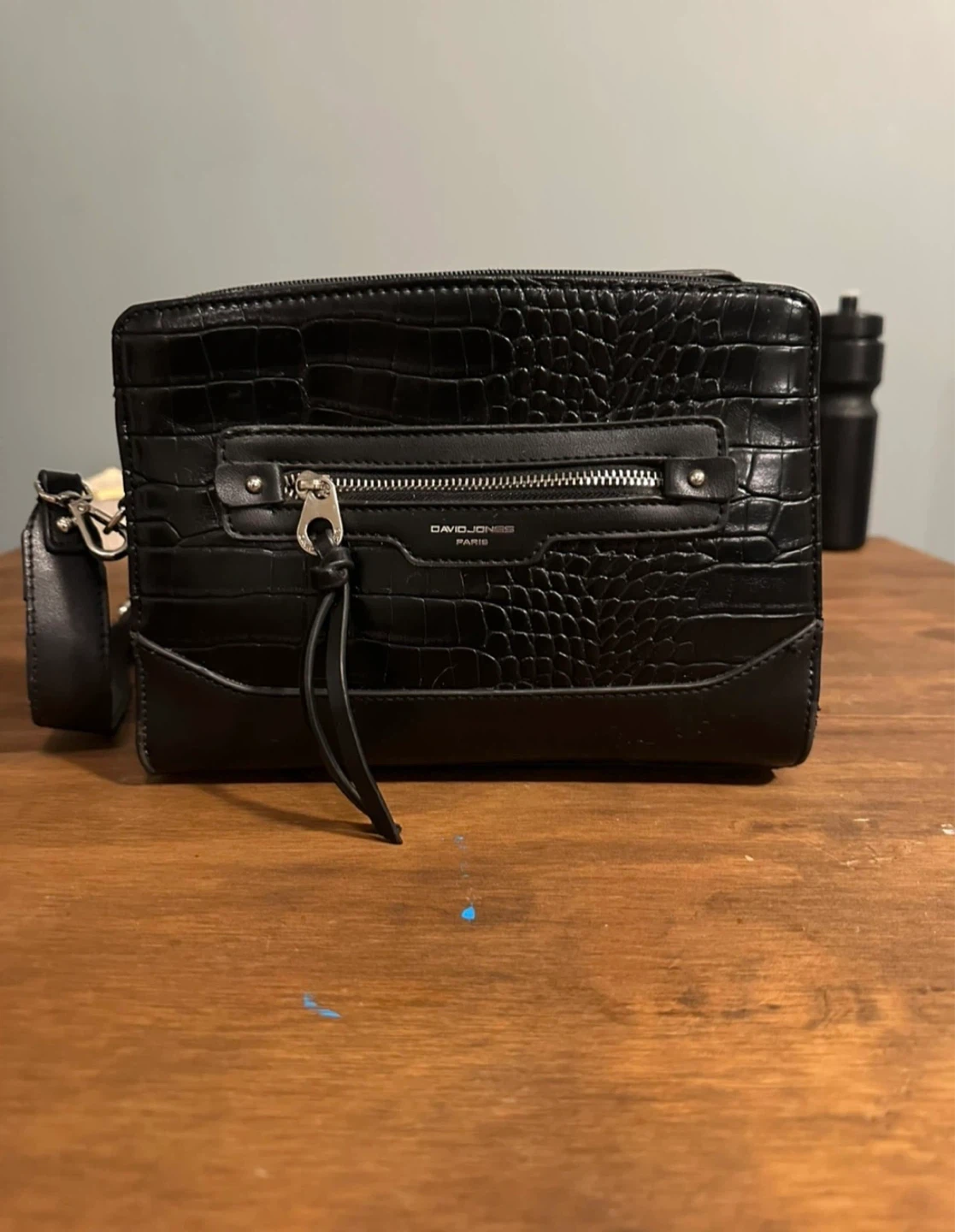 DAVID JONES Black Faux Croc Crossbody Bag