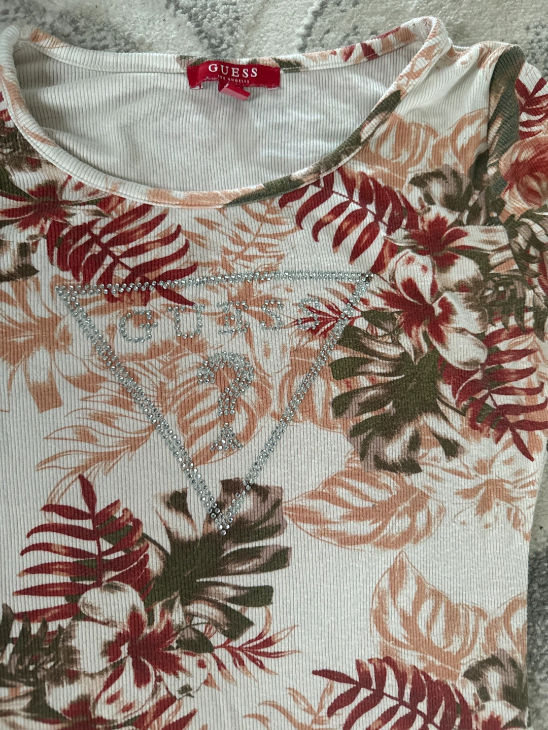 Guess Floral Print Ribbed Dress with Rhinestone Logo - photo 2